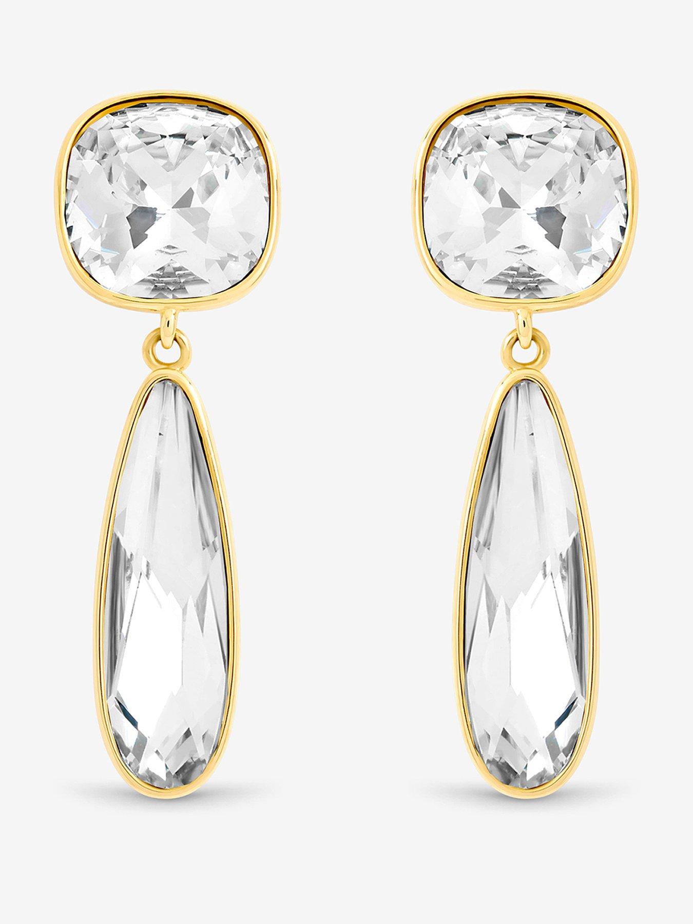 Jon Richard Gold Plated Cubic Zirconia and Polished Drop Earrings