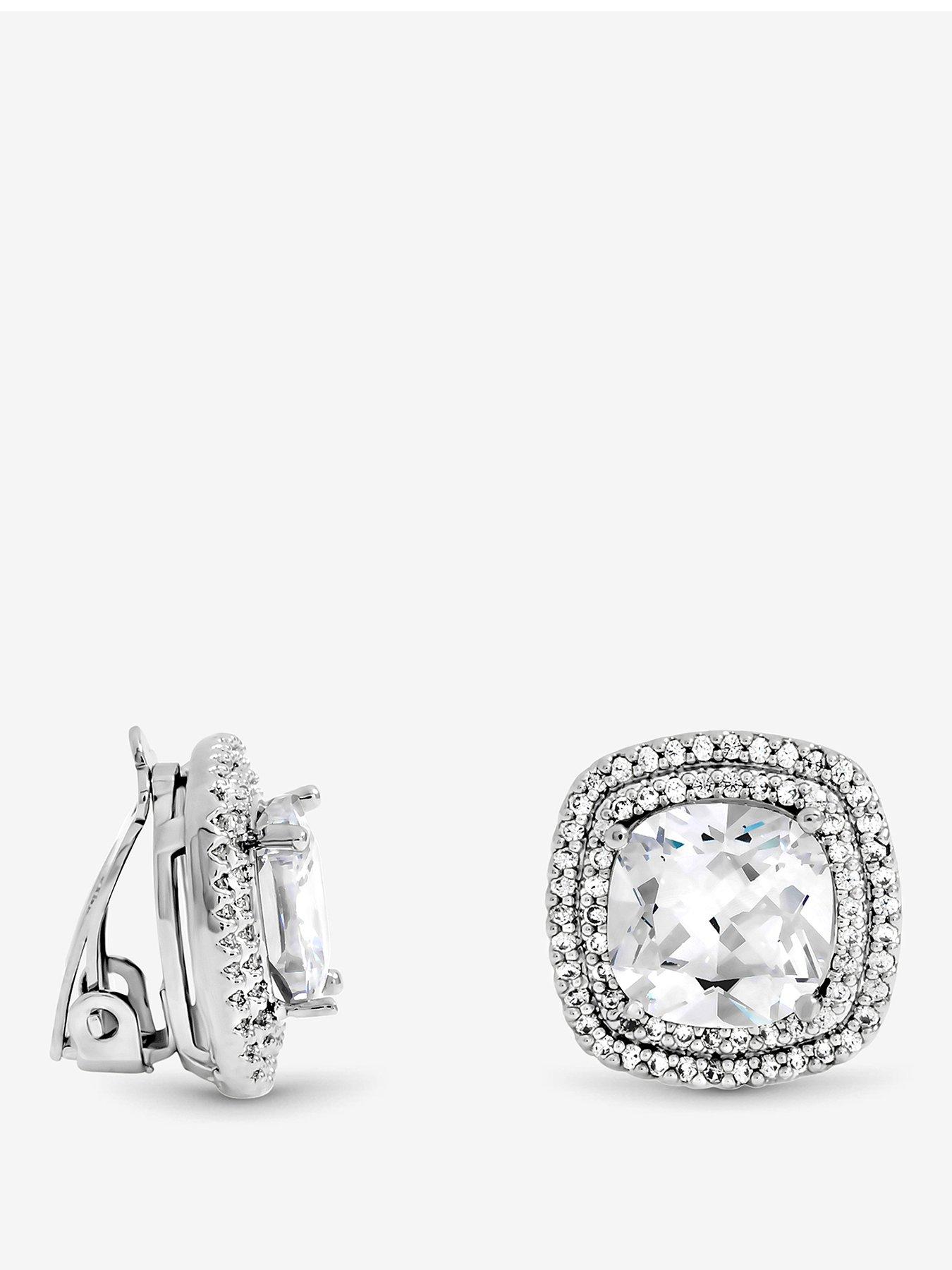 Jon Richard Rhodium Plated Large Square Halo Stud Earrings