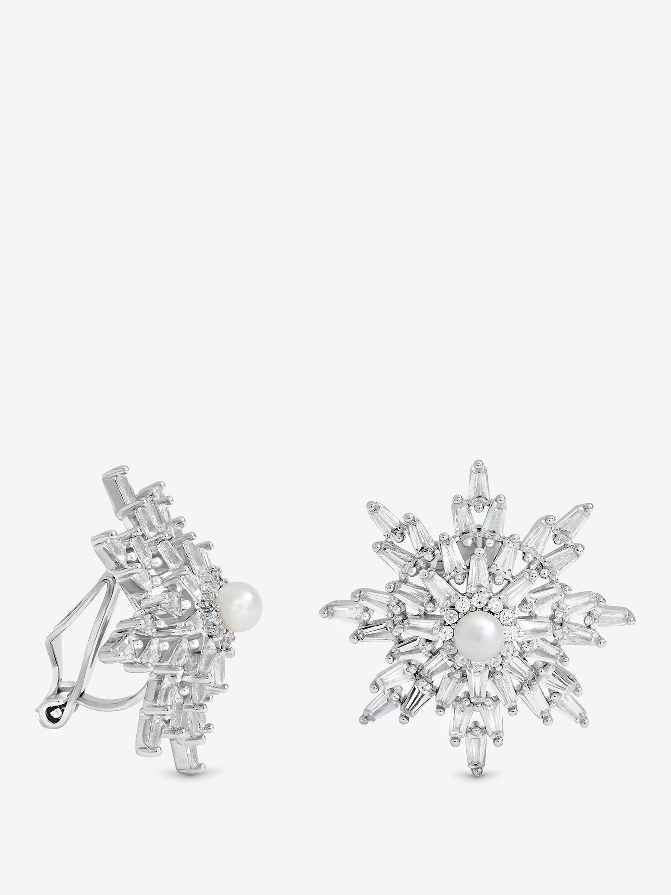 Jon Richard Rhodium Plated Crystal and Pearl Star Clip Earrings