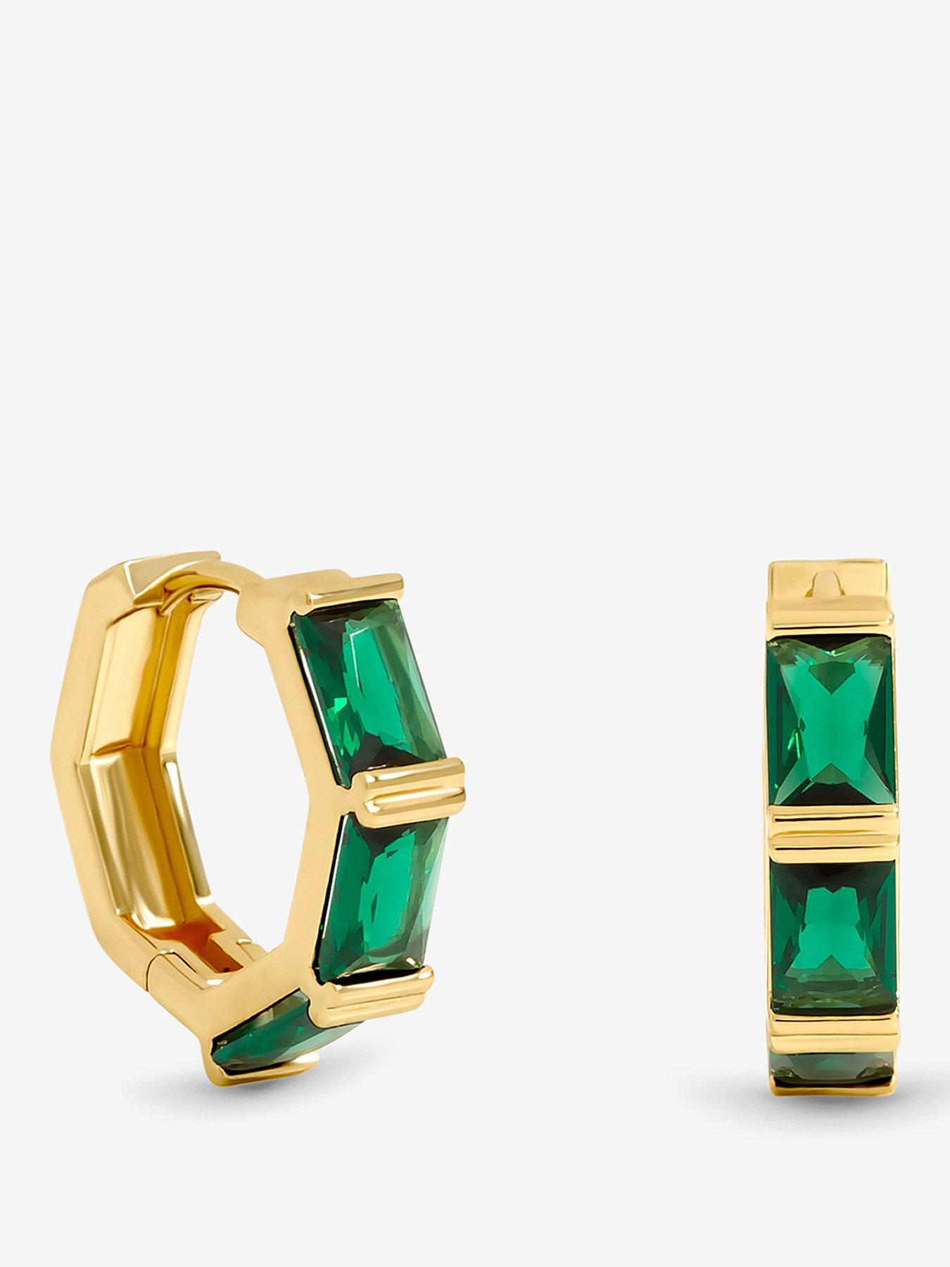 Jon Richard Gold Plated and Emerald Stone Hoop Earrings
