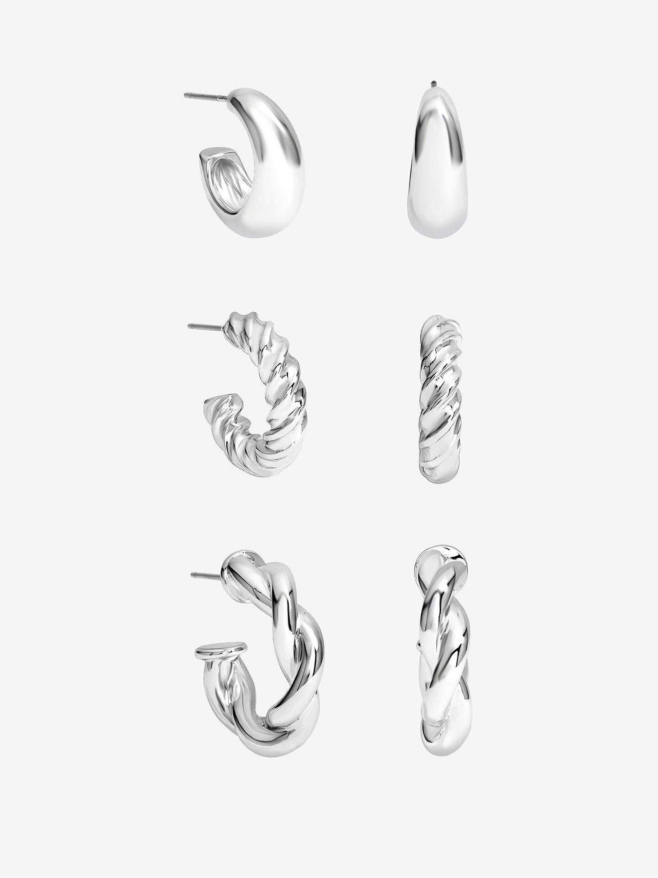 undefined MOOD SILVER POLISHED TWIST HOOP EARRINGS - PACK OF 3