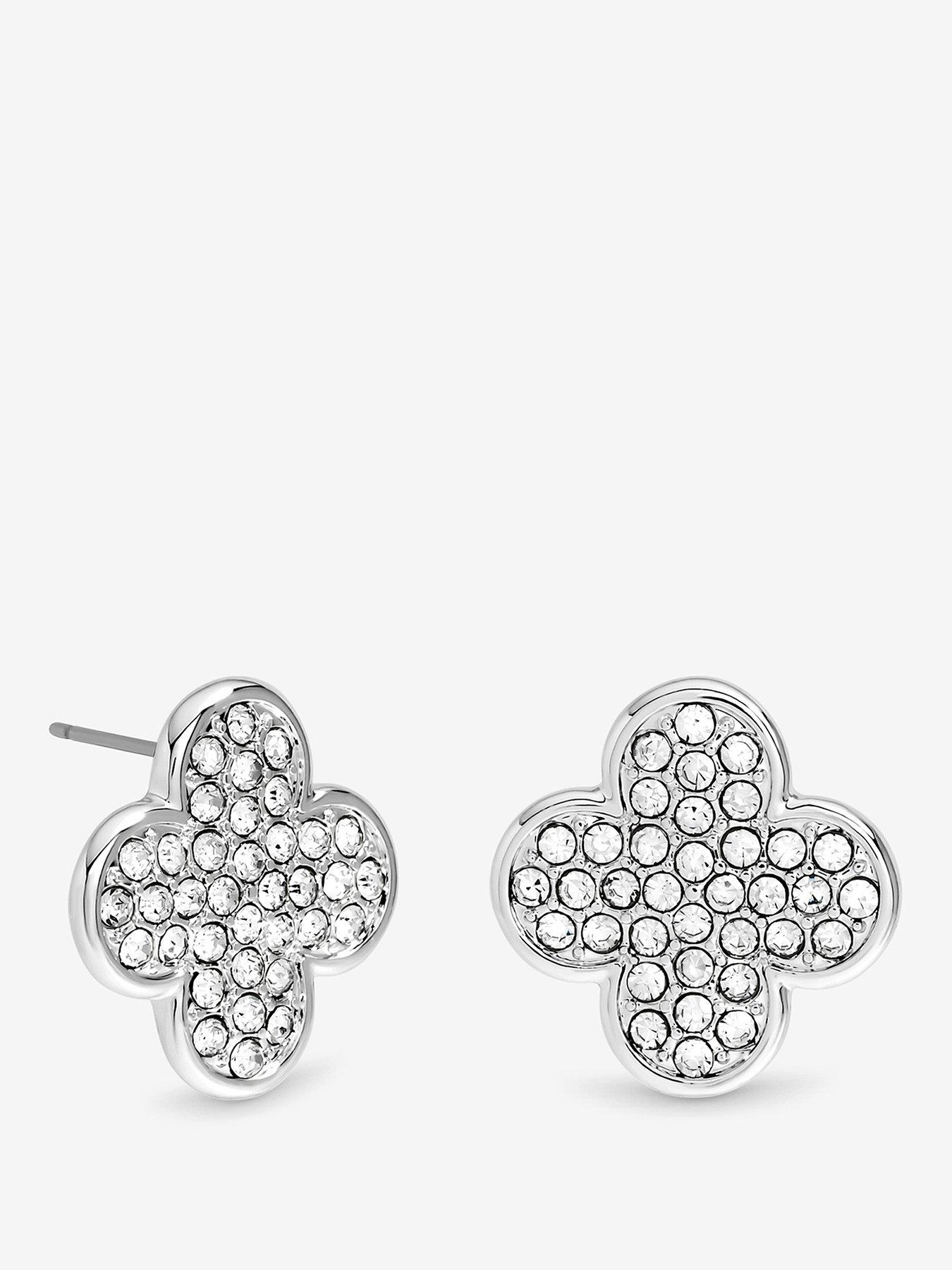 undefined MOOD SILVER PAVE CRYSTAL STATEMENT CLOVER STUD EARRINGS