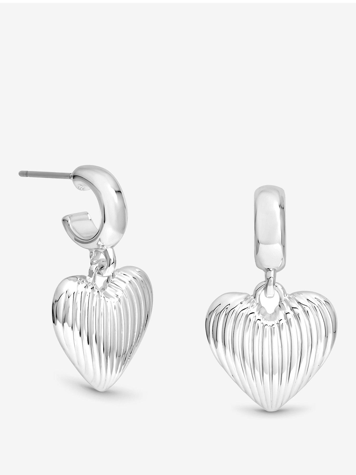 Mood Silver Polished Ridged Heart Huggie Earrings
