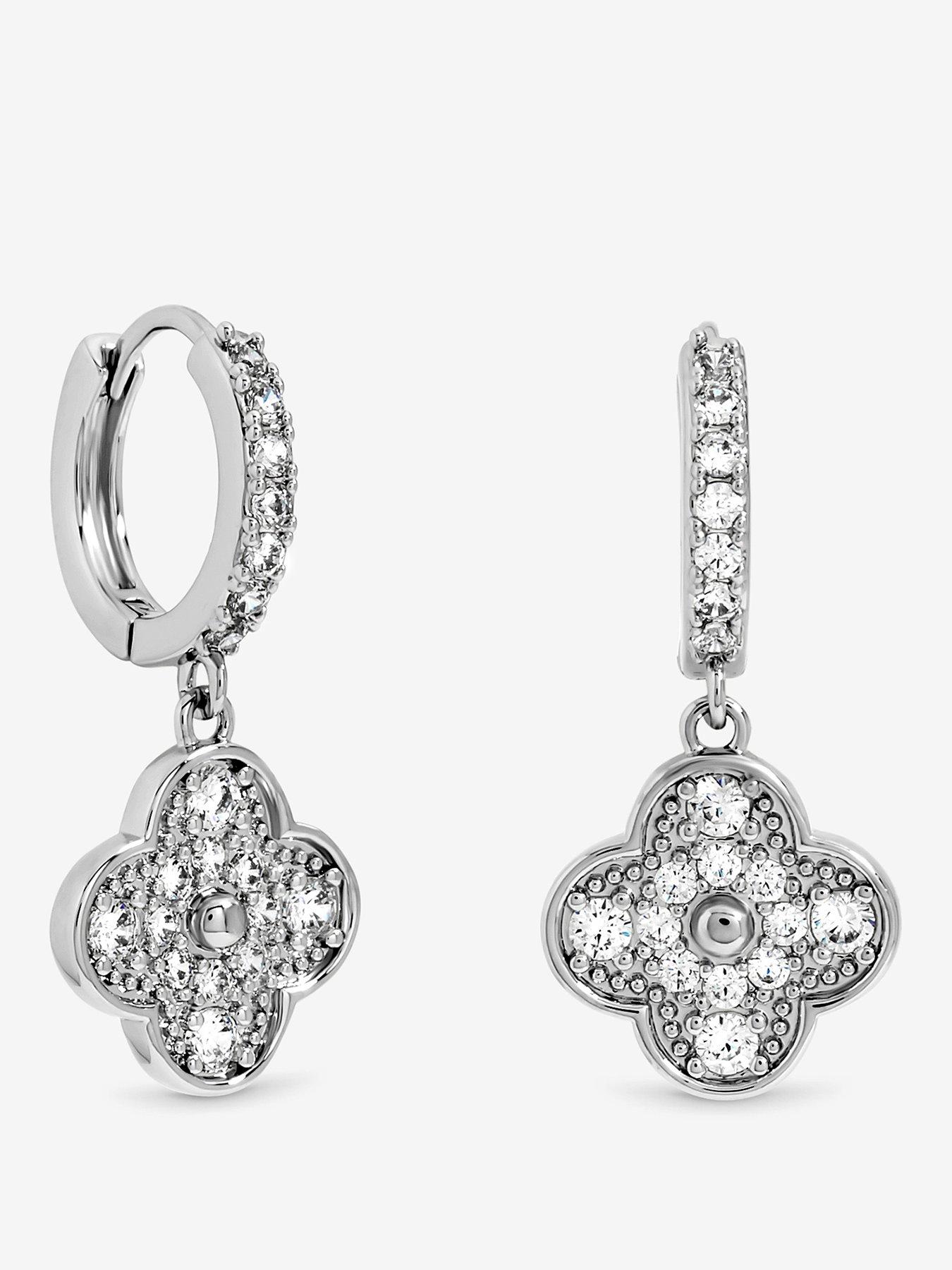 Jon Richard Rhodium Plated and Pave Clover Earrings