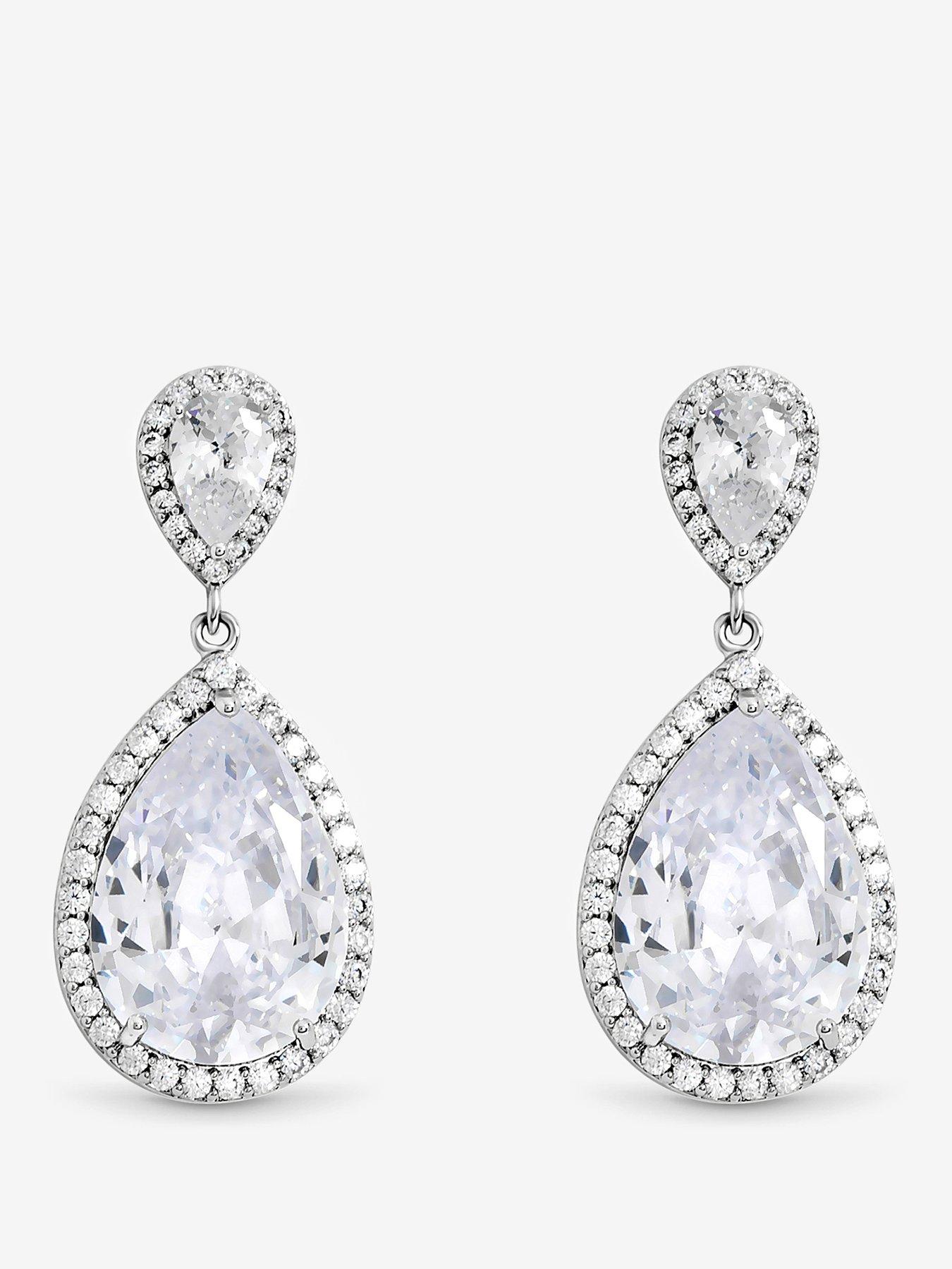 Jon Richard Rhodium Plated Cubic Zirconia Double Pear Drop Earrings