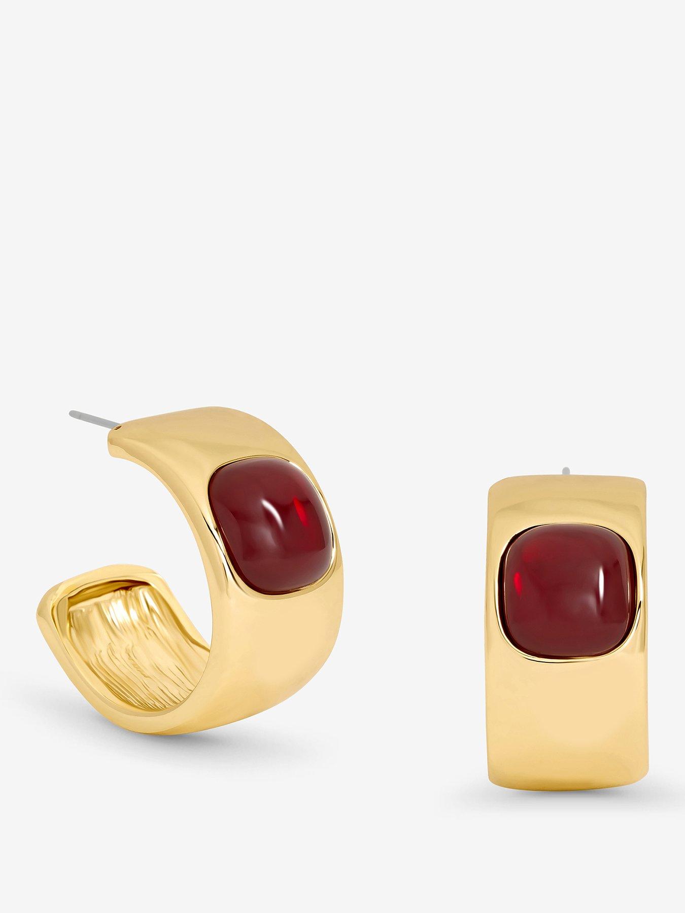 undefined Gold Polished  &  Red Resin Chubby Hoop Earrings