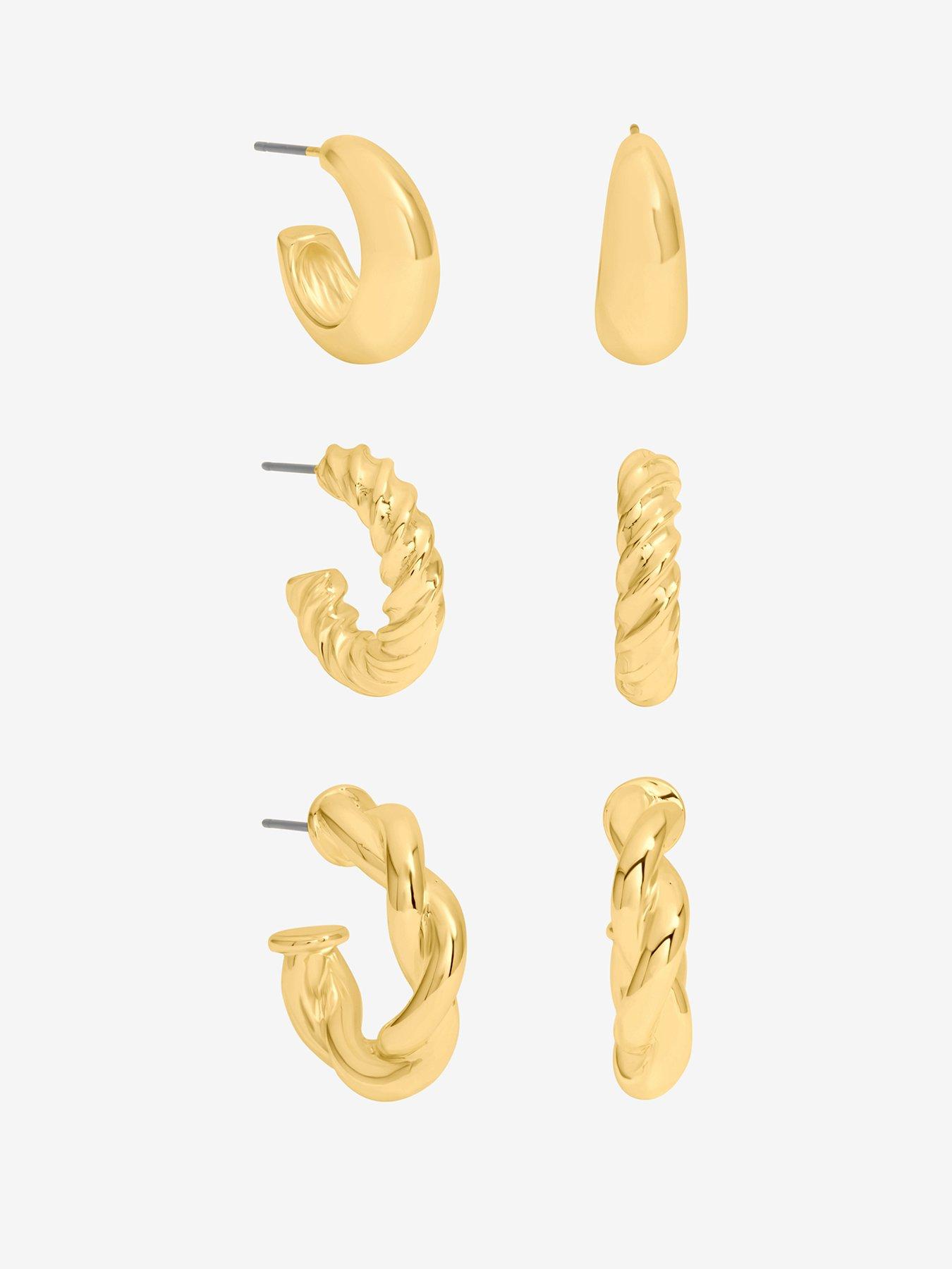 undefined Gold Polished Twist Hoop Earrings - Pack Of 3