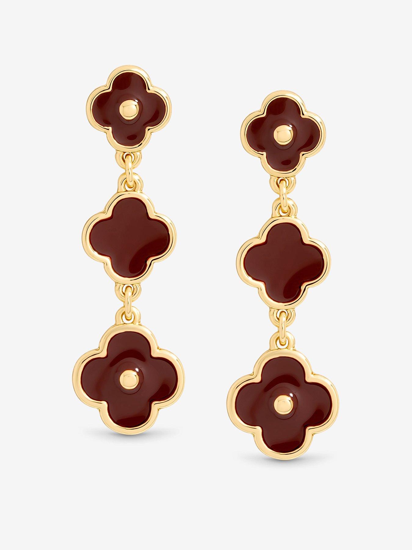 undefined Gold  &  Burgundy Clover Triple Drop Earrings