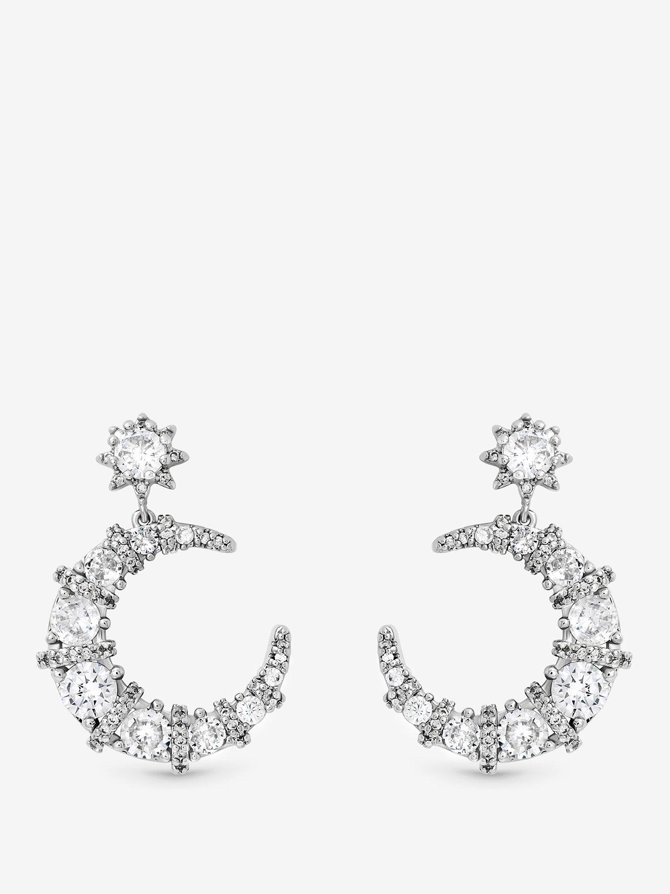 Jon Richard Rhodium Plated and Cubic Zirconia Celestial Drop Earrings