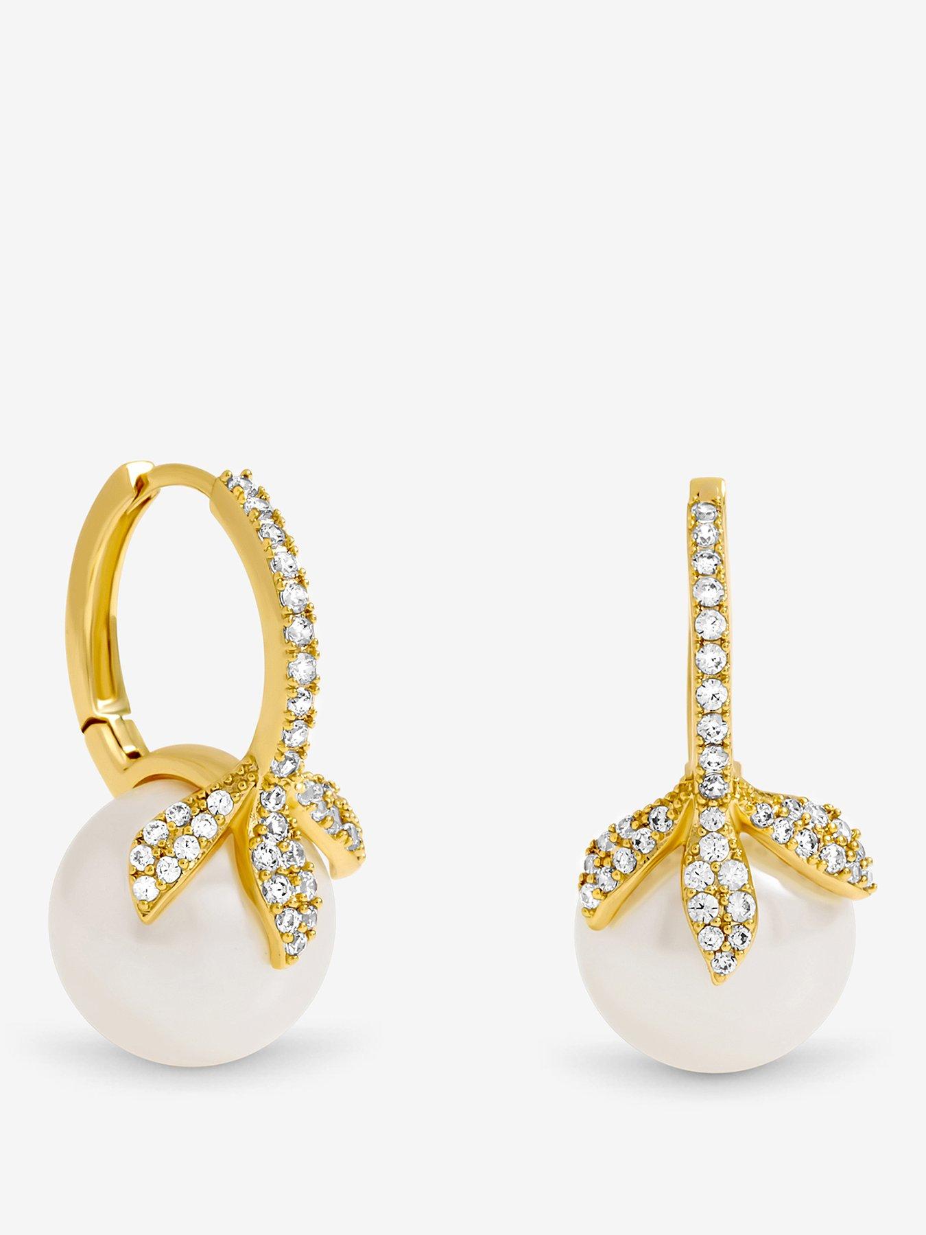 Jon Richard Gold Plated Crystal Leaf And Pearl Earrings