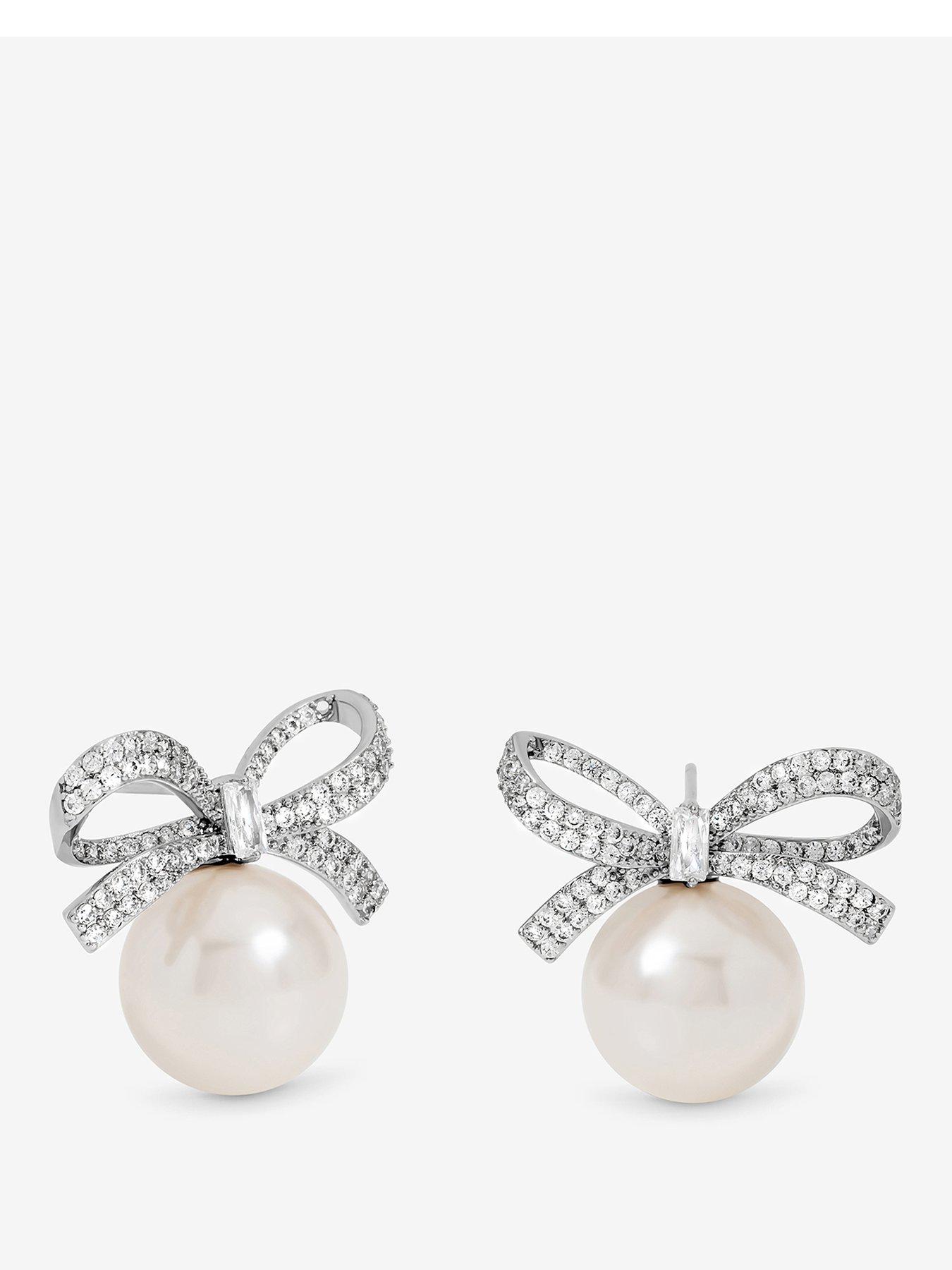 Jon Richard Rhodium Plated Crystal Bow and Pearl Earrings