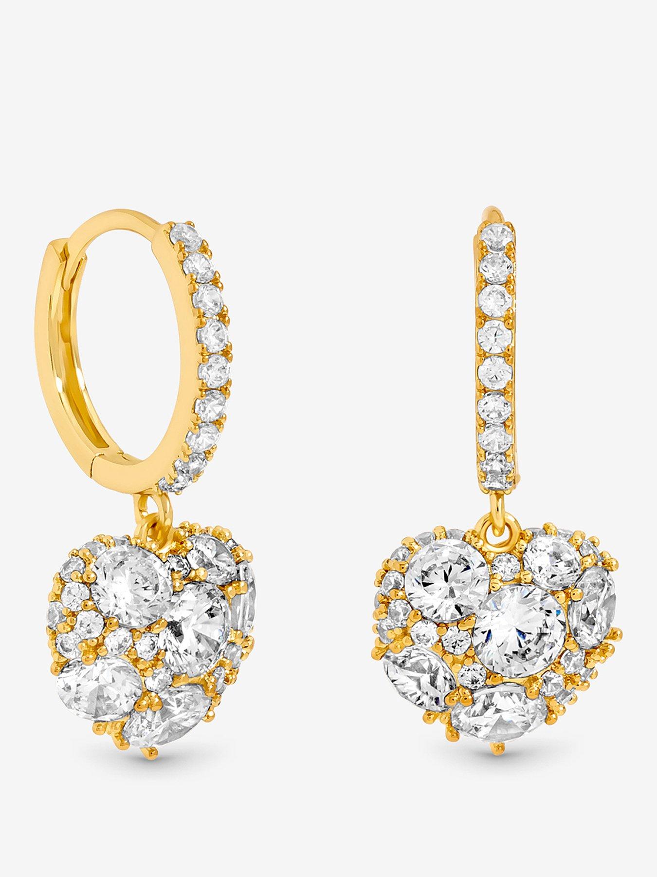 Jon Richard Gold Plated Cubic Zirconia Pave Heart Earrings