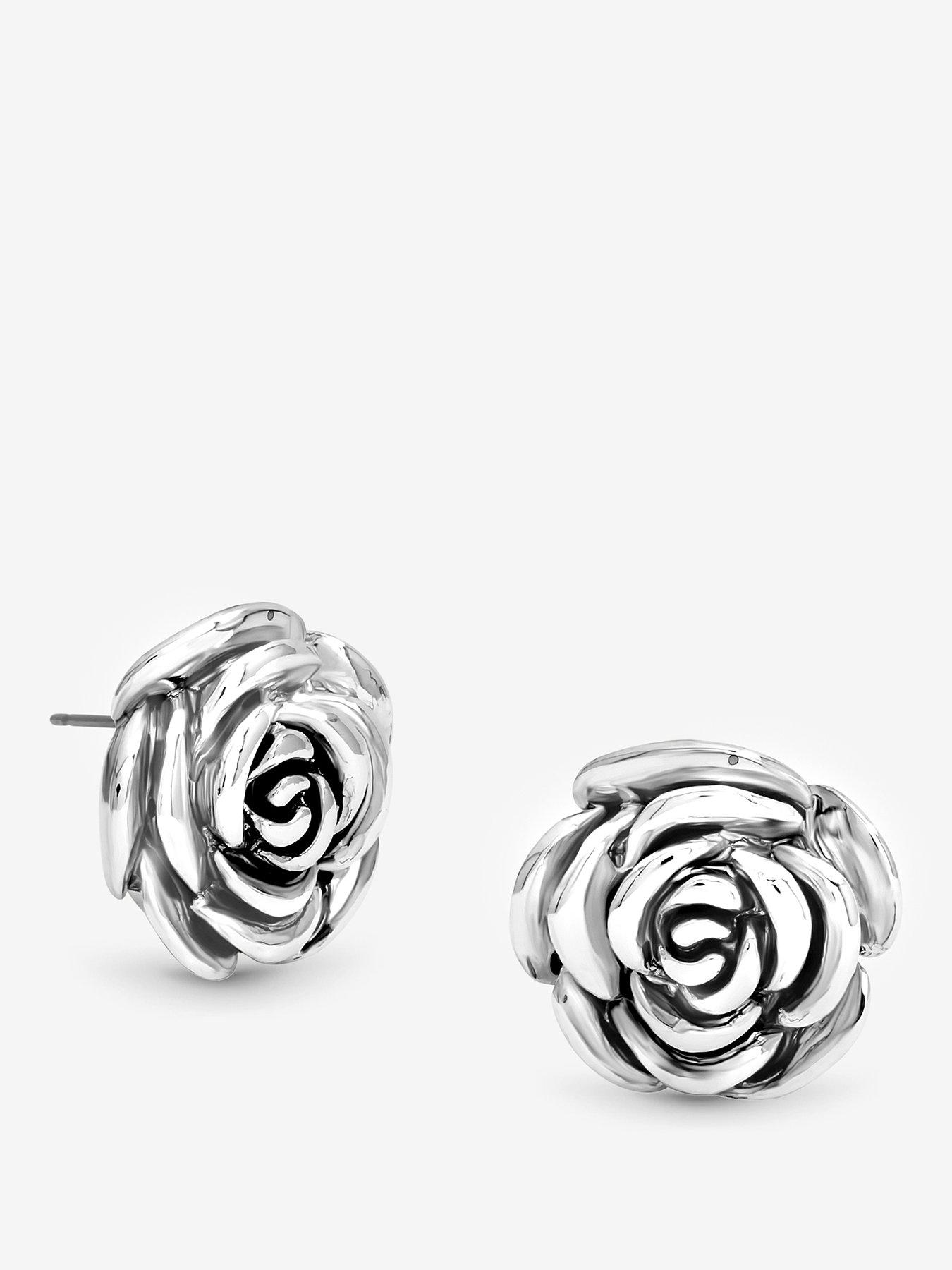 undefined MOOD ANTIQUE SILVER FLORAL STUD EARRINGS