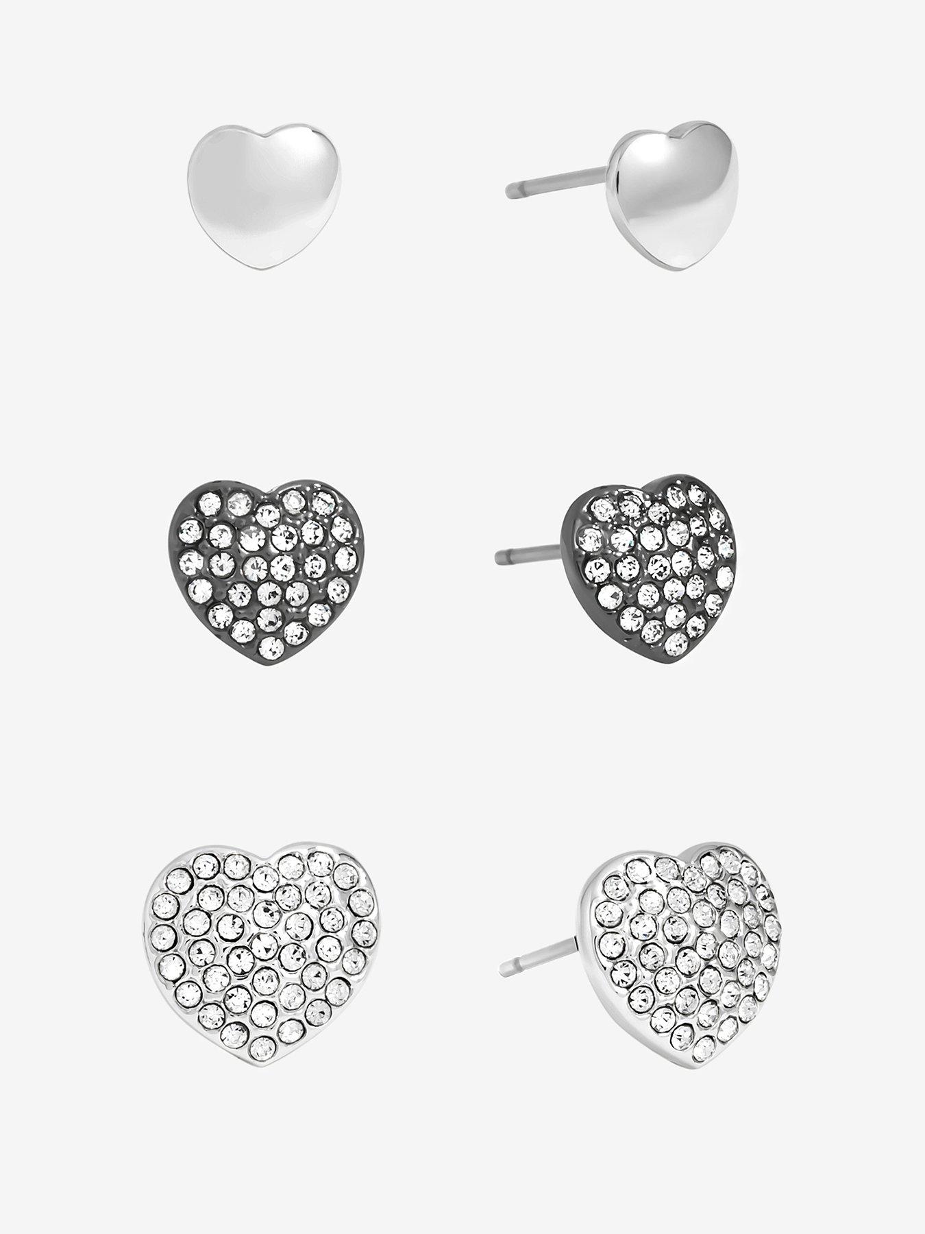 undefined Mood Mixed Plated Crystal Heart Stud Earrings - Pack of 3