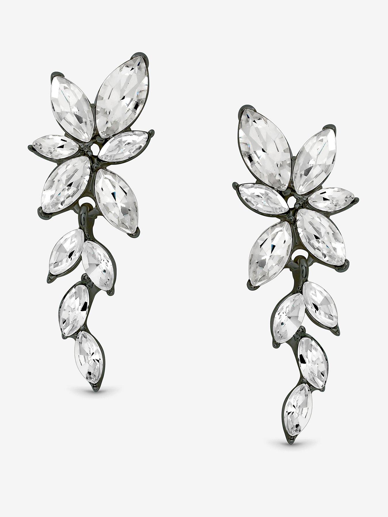 undefined HEMATITE CRYSTAL LEAF DROP EARRINGS