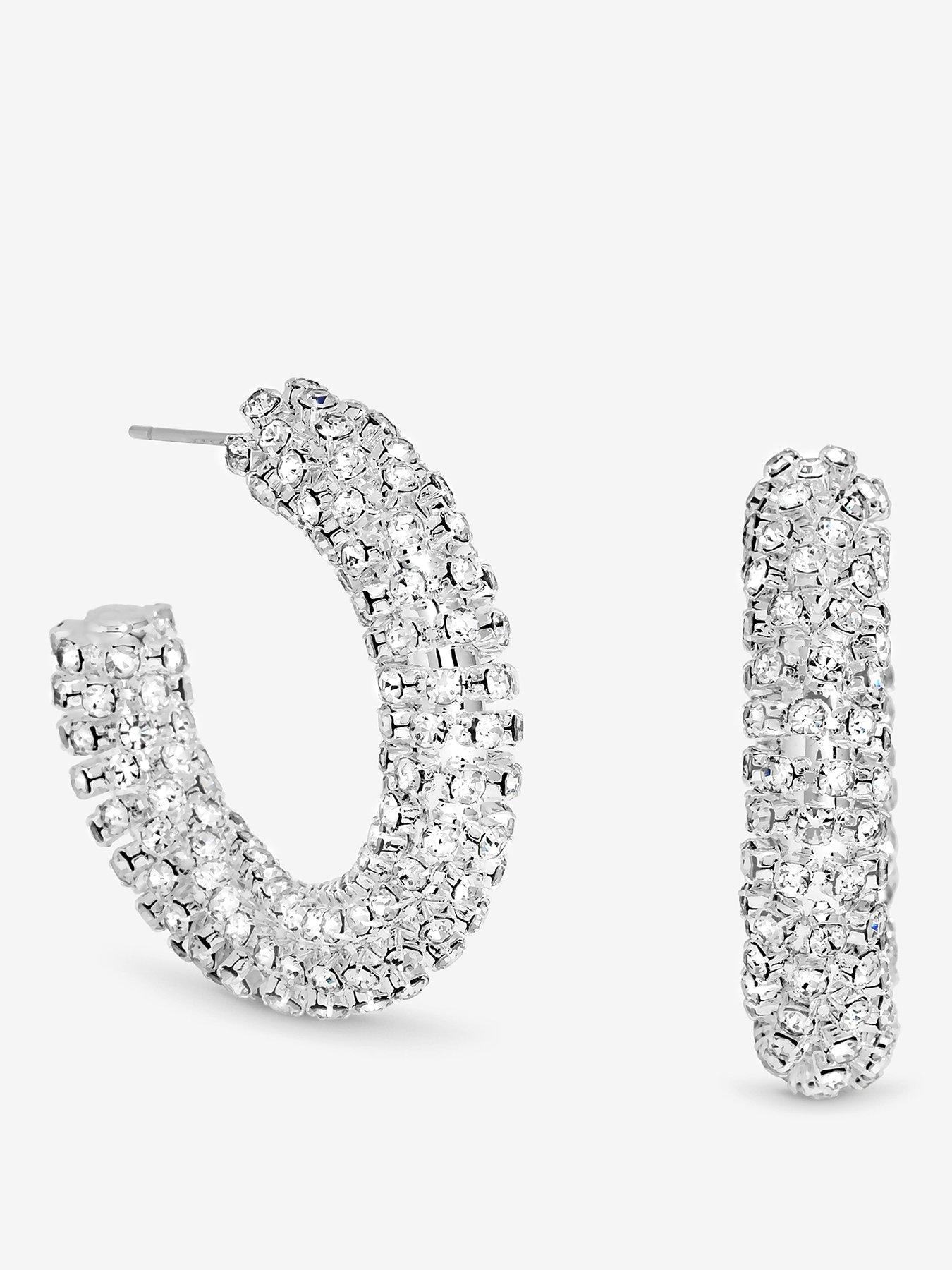 Mood Silver Crystal Chubby Hoop Earrings