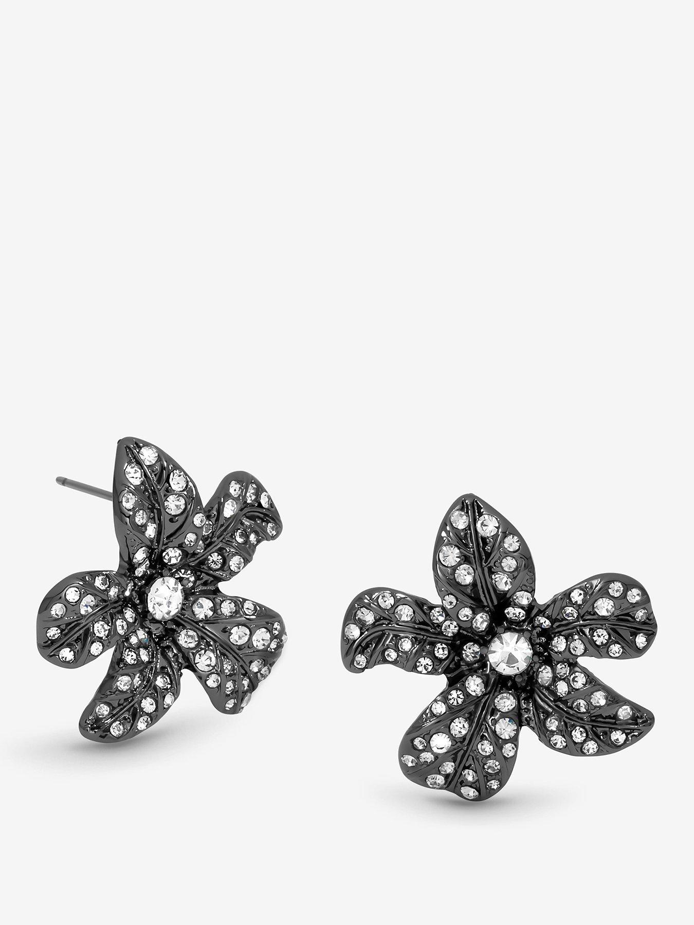 undefined MOOD HEMATITE CRYSTAL FLORAL STATEMENT STUD EARRINGS
