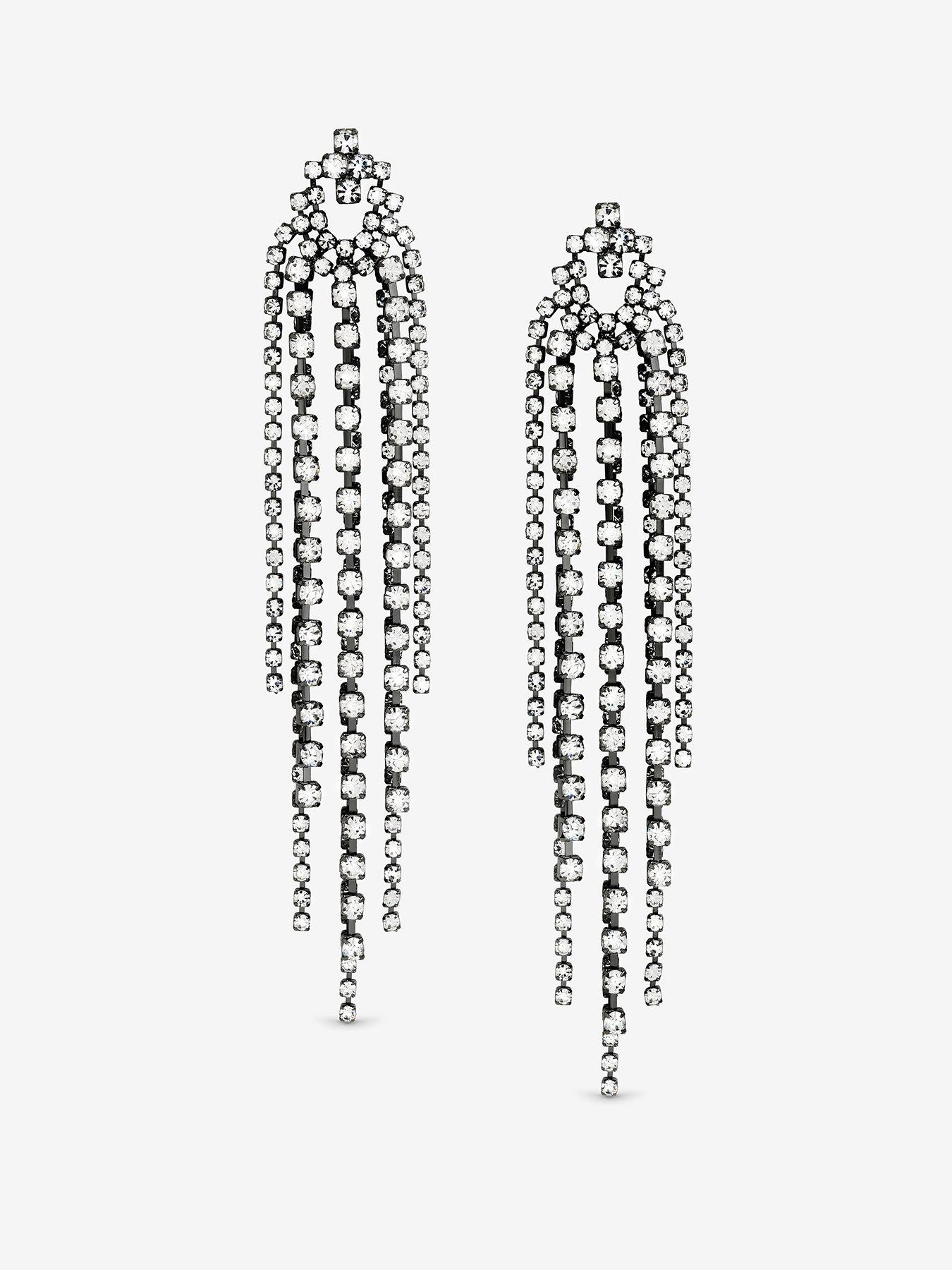 Mood Hematite Crystal Multi Strand Long Statement Drop Earrings