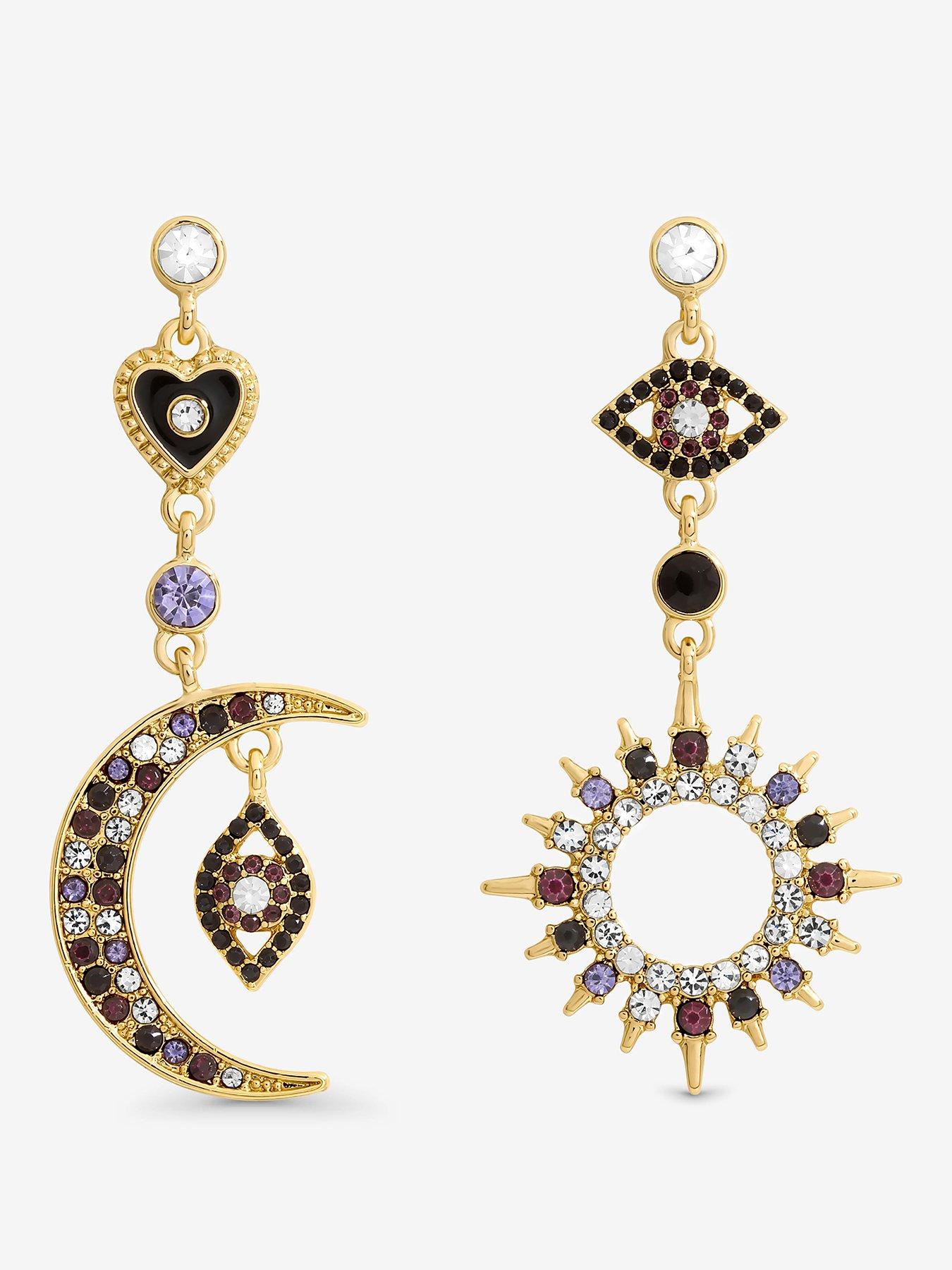 undefined GOLD & MULTI COLOUR CRYSTAL MISMATCH CELESTIAL EARRINGS