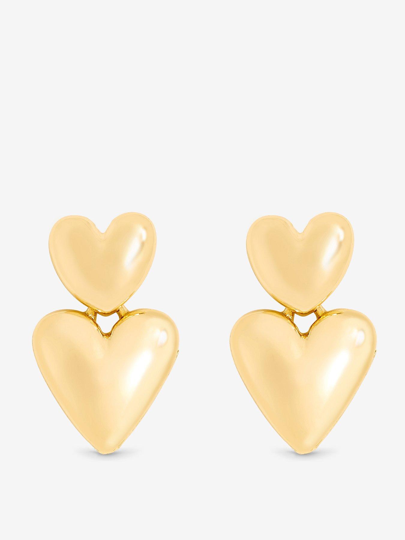 Mood Gold Polished Puffed Heart Drop Earrings