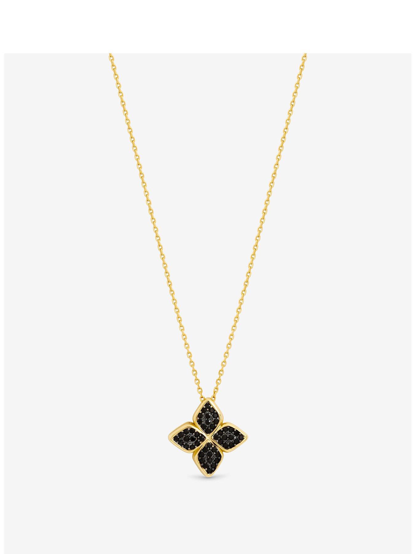 Jon Richard 14K Gold Plated and Jet Druzy Stone Clover Pendant