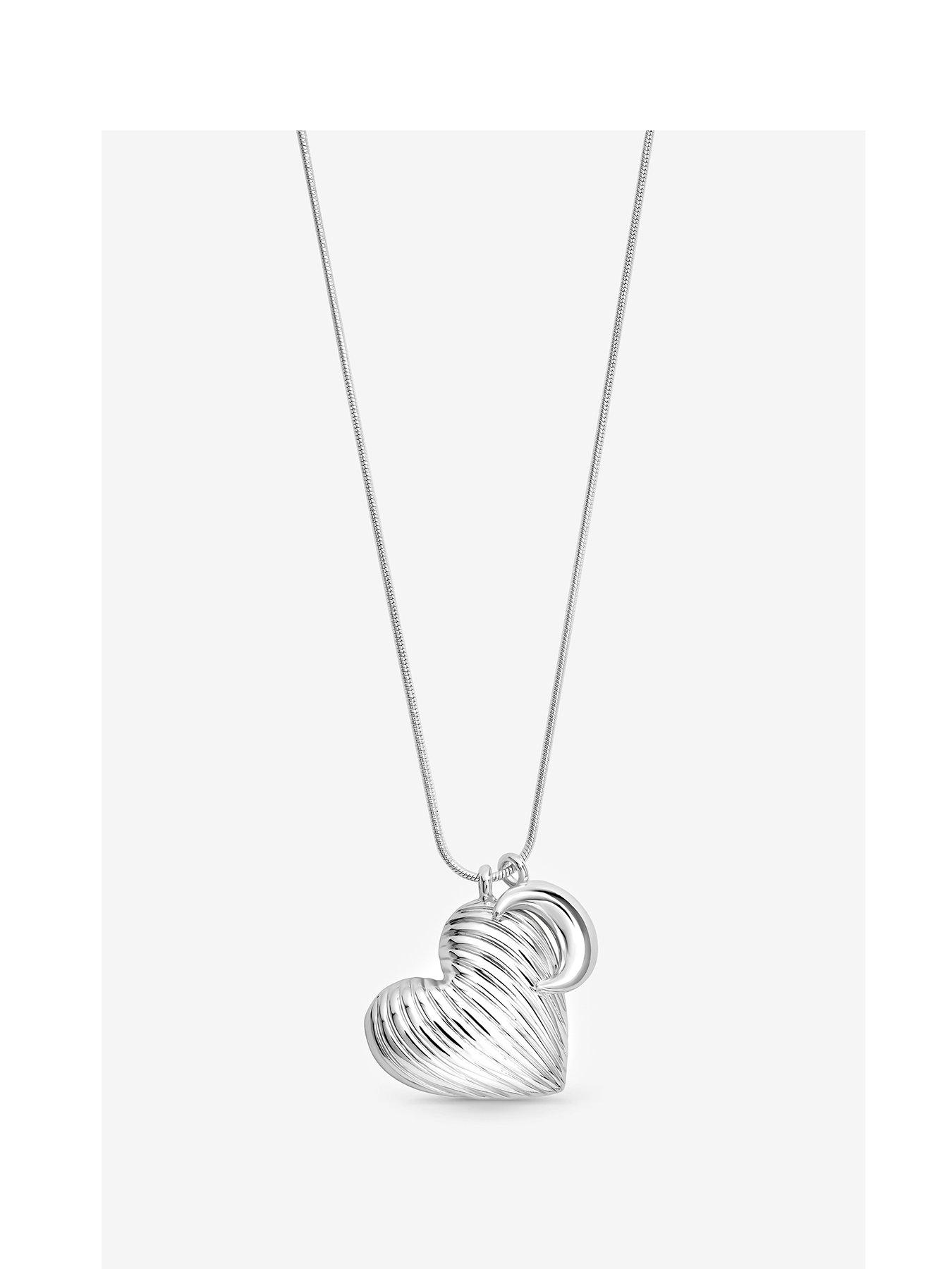 Mood Silver Ridged Heart  &  Moon Pendant - Silver