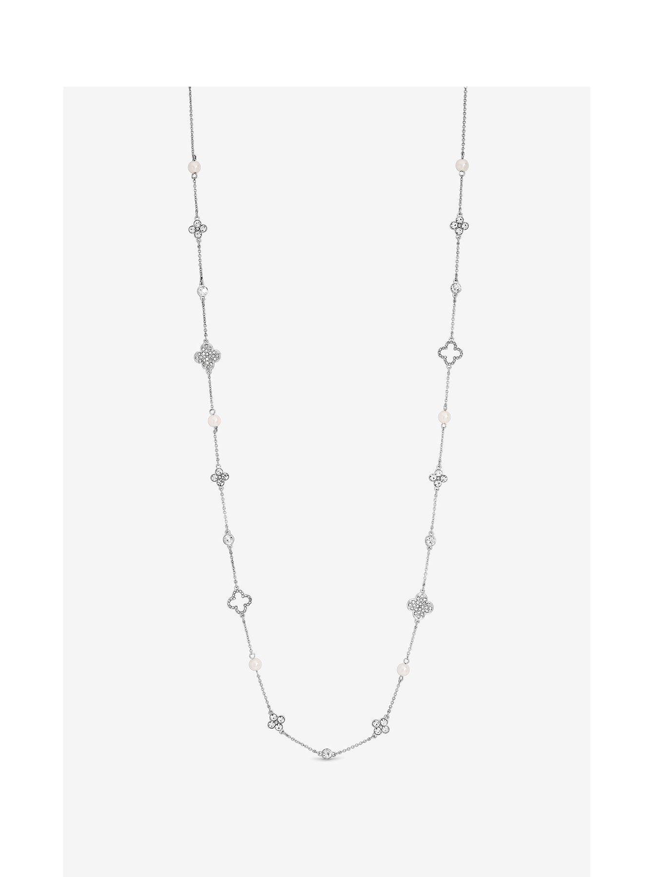 undefined Mood Silver Crystal & Mother of Pearl Clover Station Long Necklace