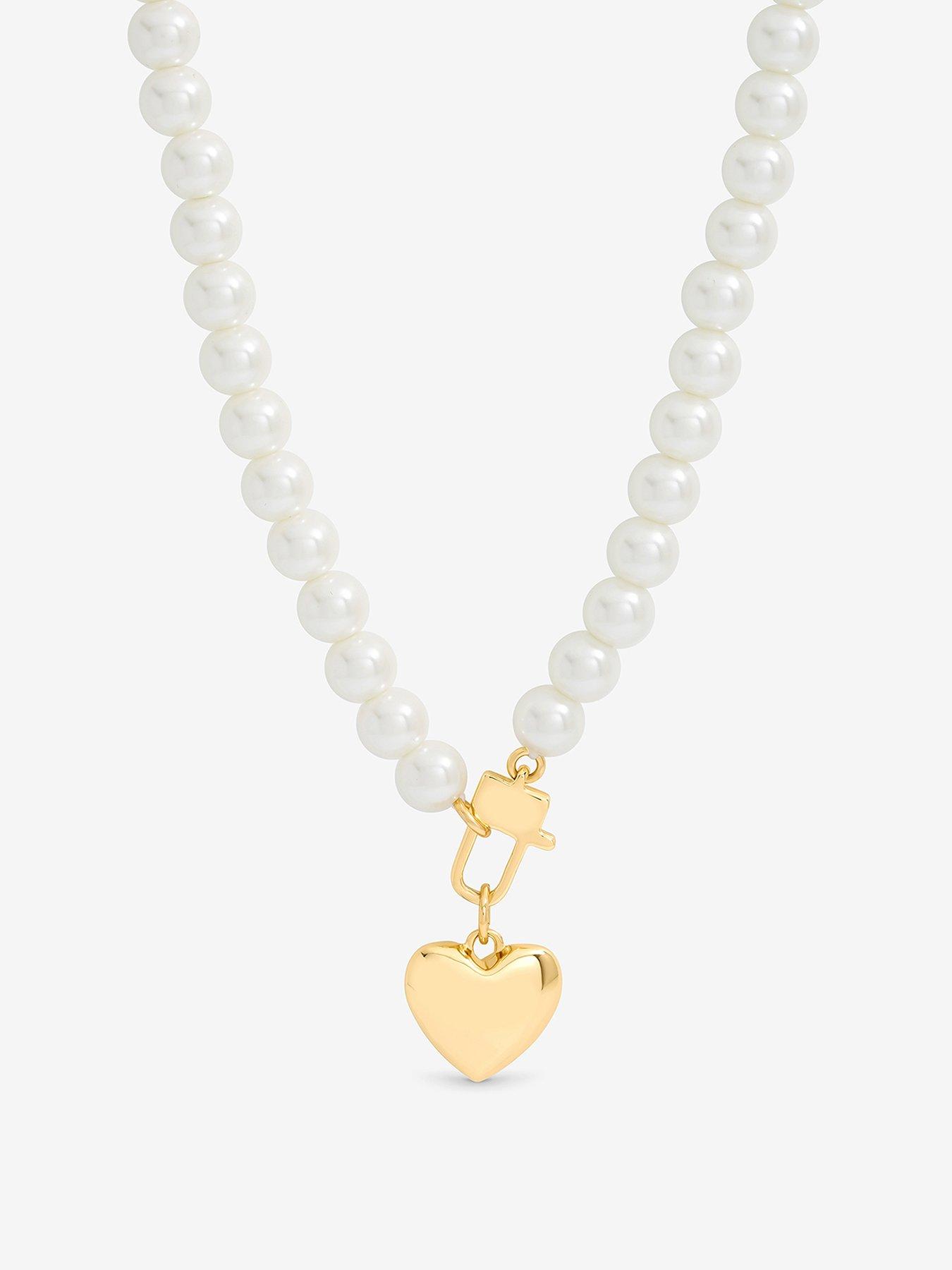 undefined Cream Pearl  &  Gold Polished Padlock Short Necklace