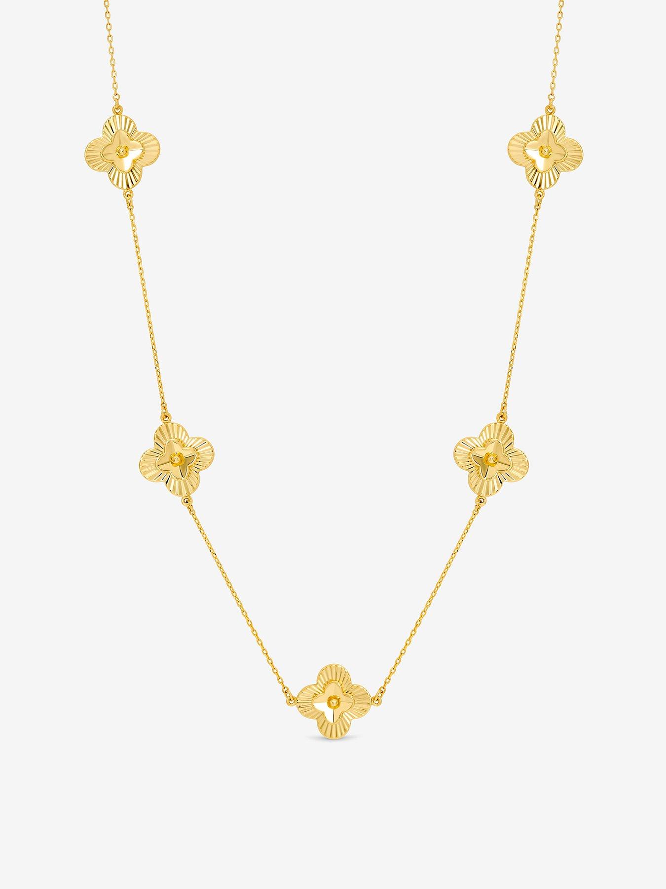 Inicio 14K Gold Plated Diamond Cut Clover Station Necklace