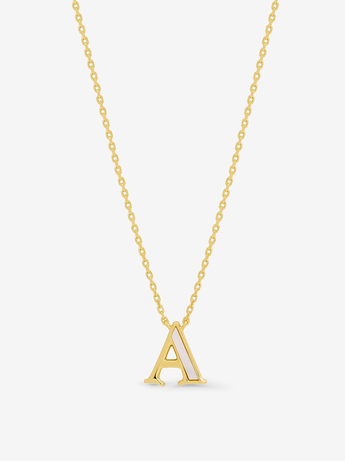Inicio 14K Gold Plated and Mother of Pearl Initial Pendant - A