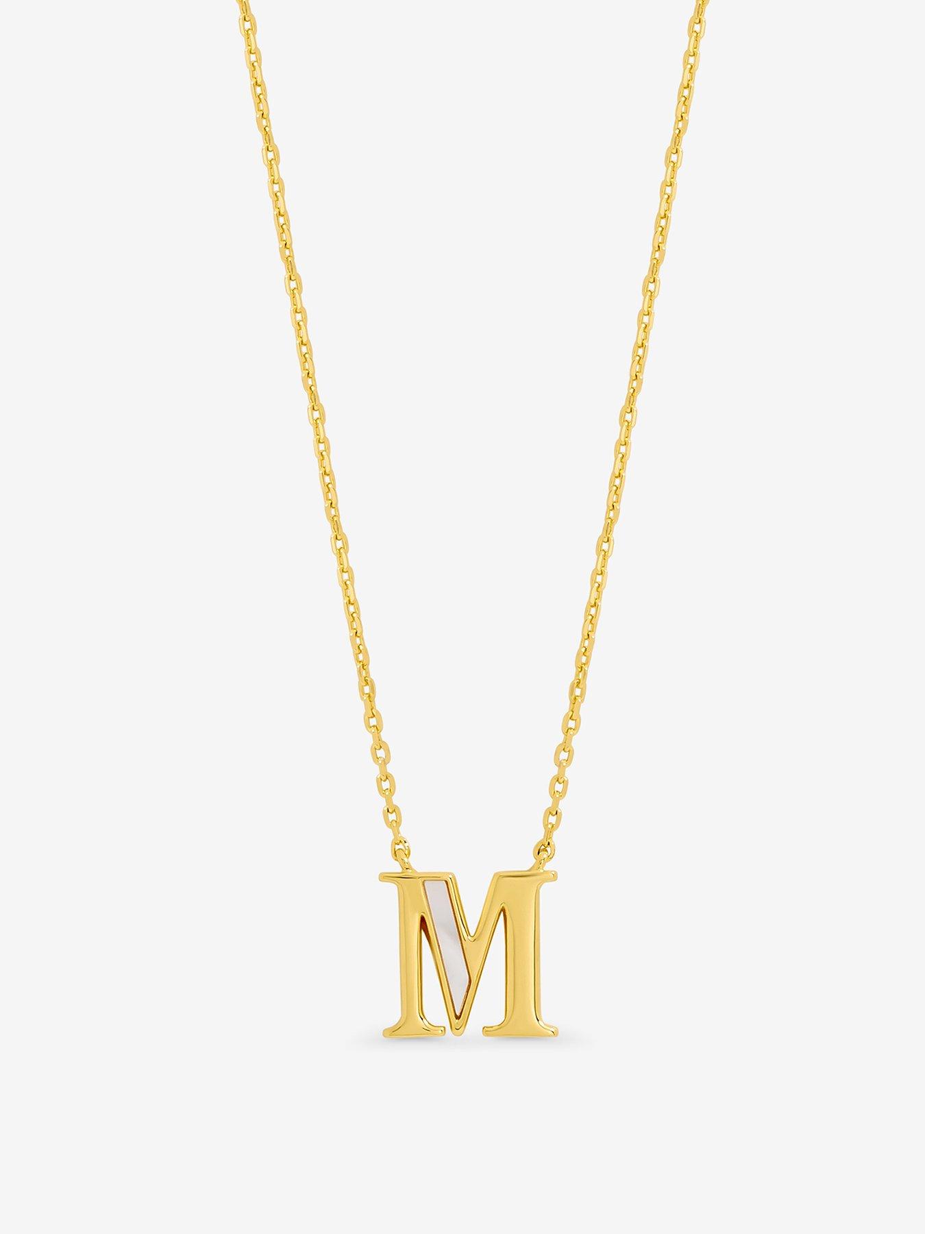 Inicio 14K Gold Plated and Mother of Pearl Initial Pendant - M
