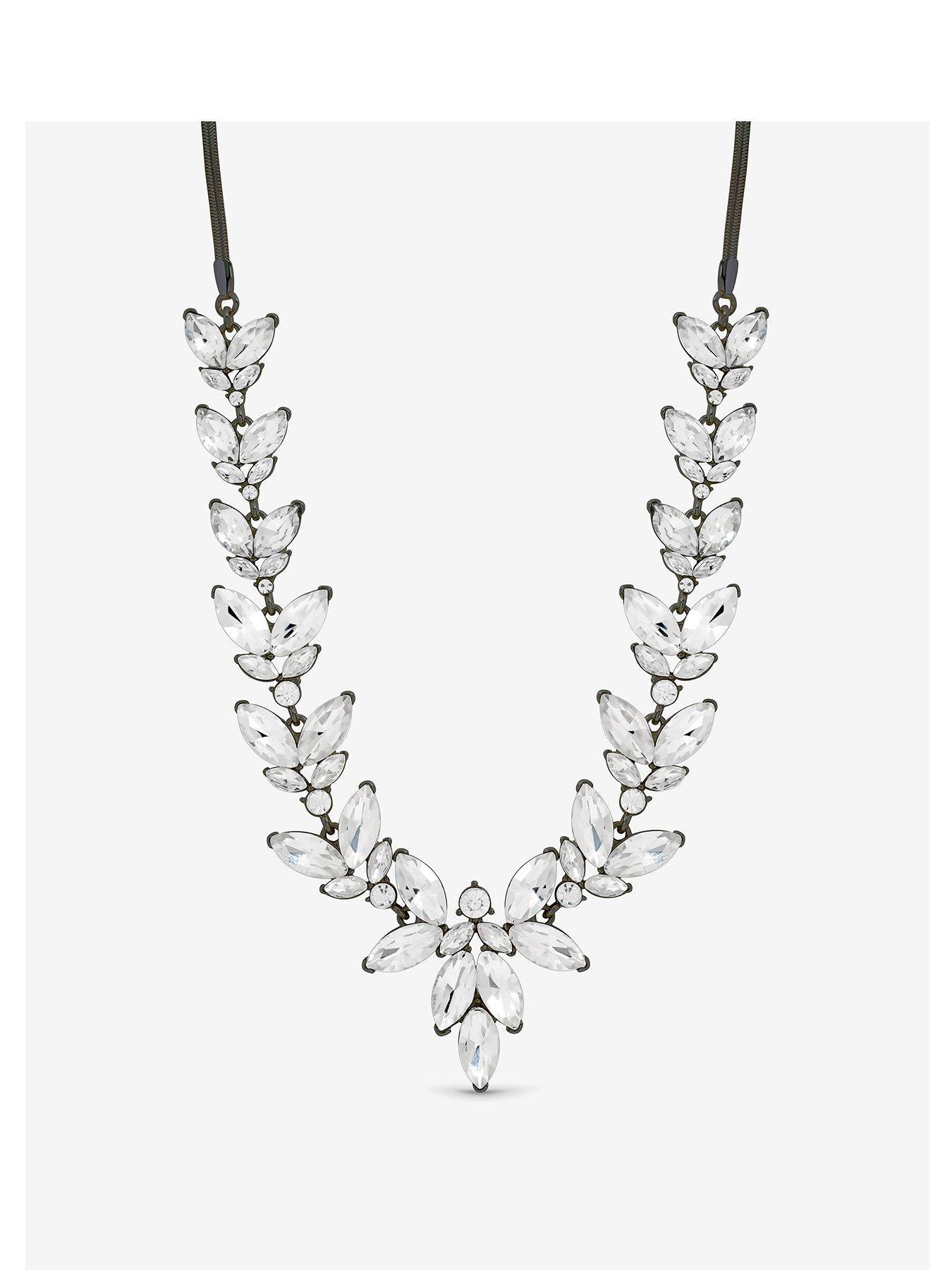 undefined Hematite  &  Crystal Leaf Y Drop Necklace