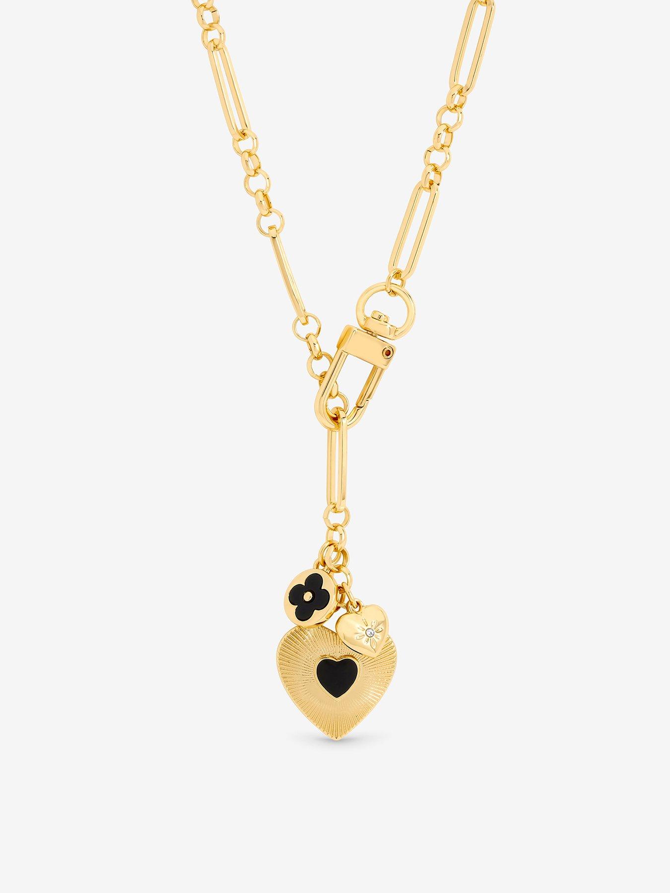 undefined Gold Polished  &  Jet Heart Charm Necklace