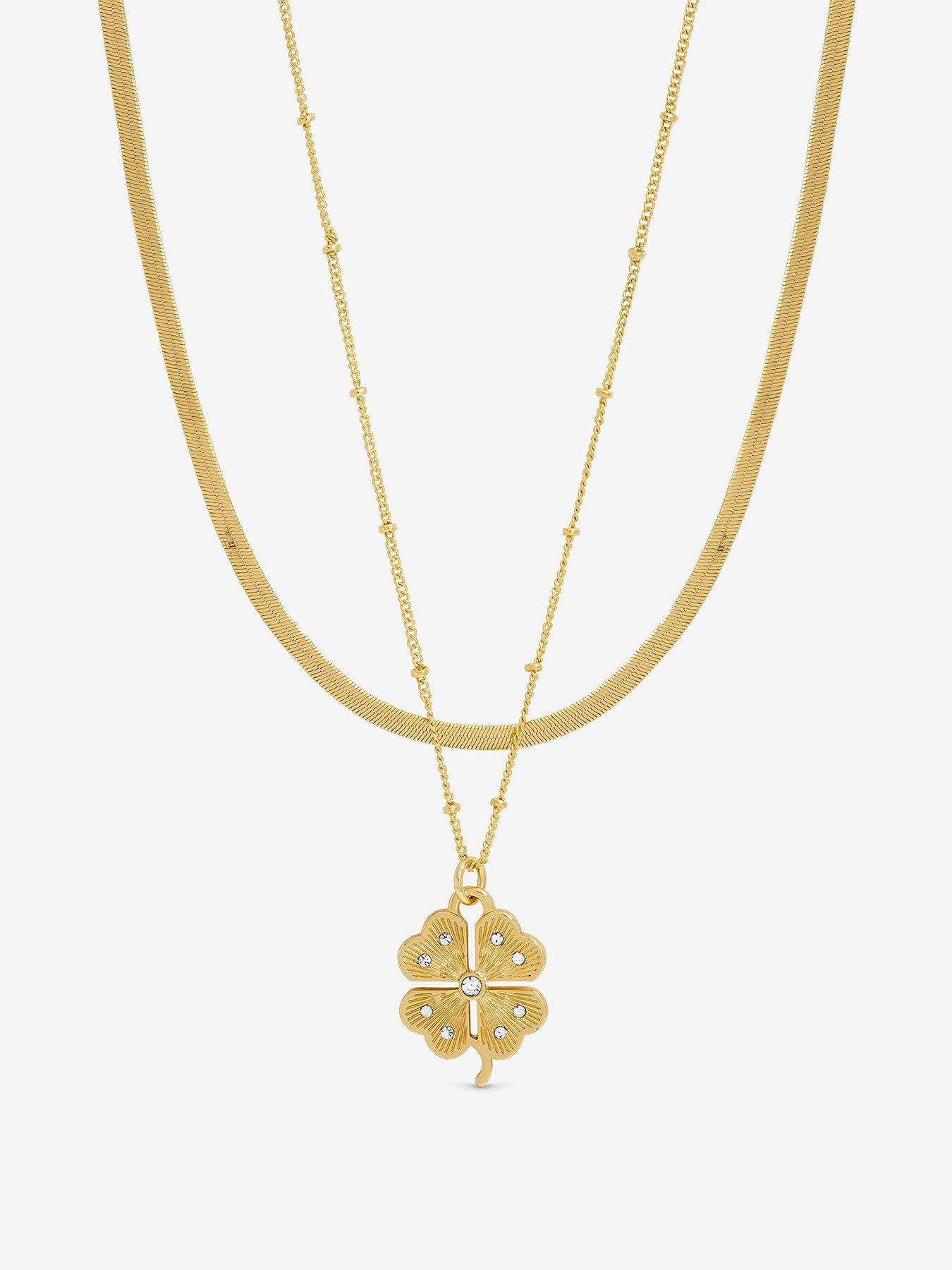 undefined Gold Polished  &  Crystal Clover Double Row Pendant
