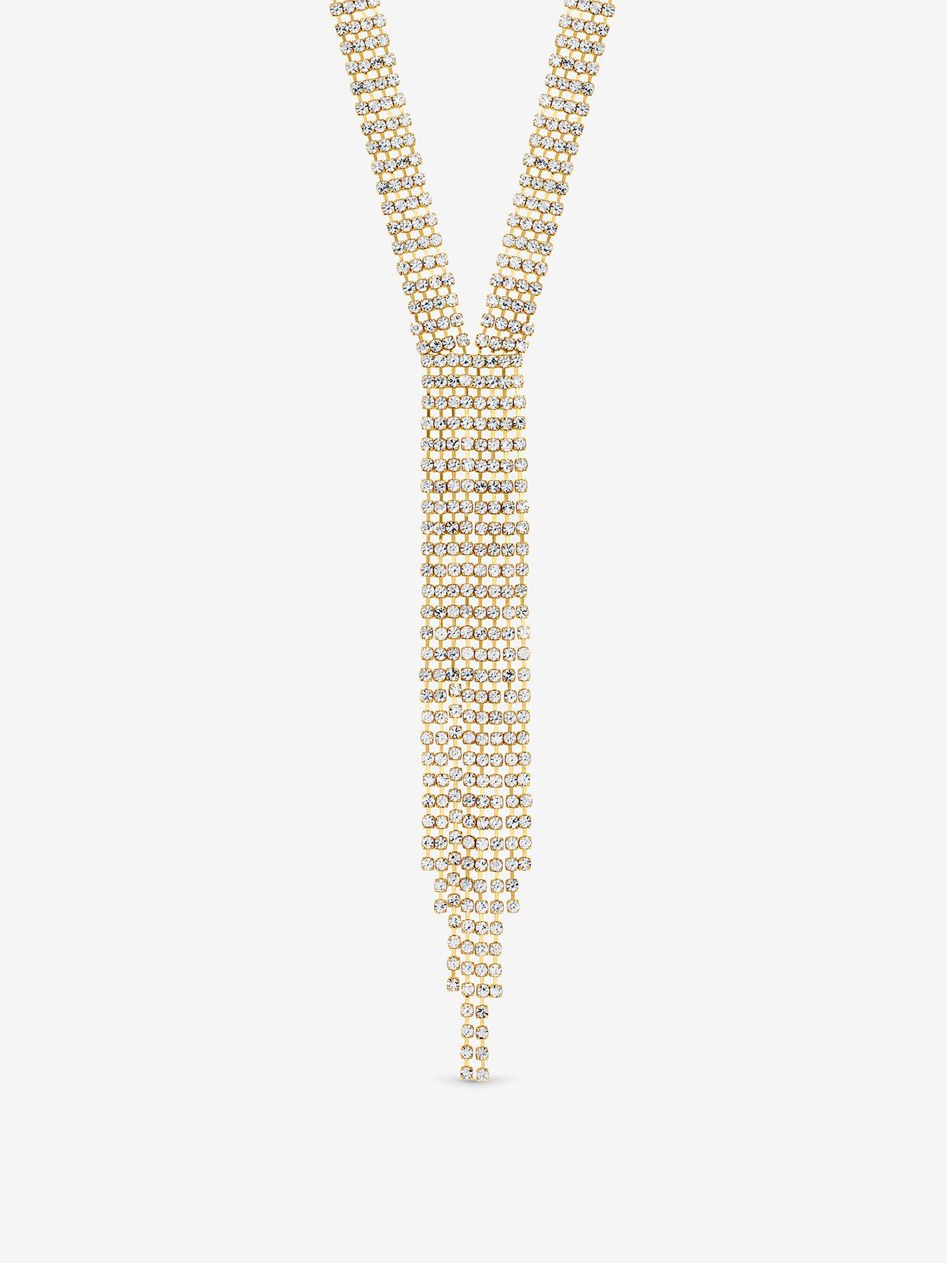 Mood Gold Crystal Multi Row Y Statement Necklace