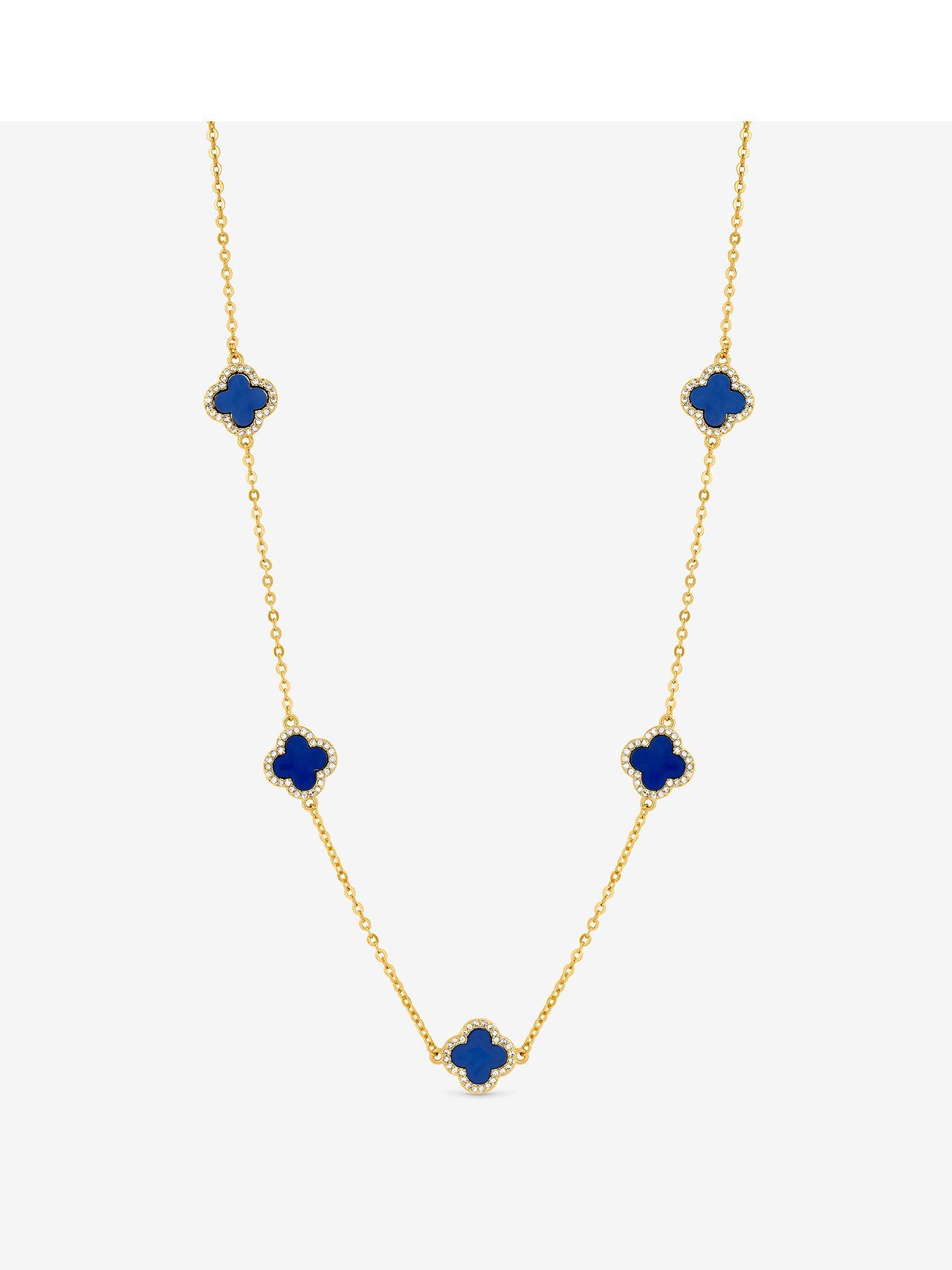 Jon Richard Gold Plated Lapis Station Clover Necklace