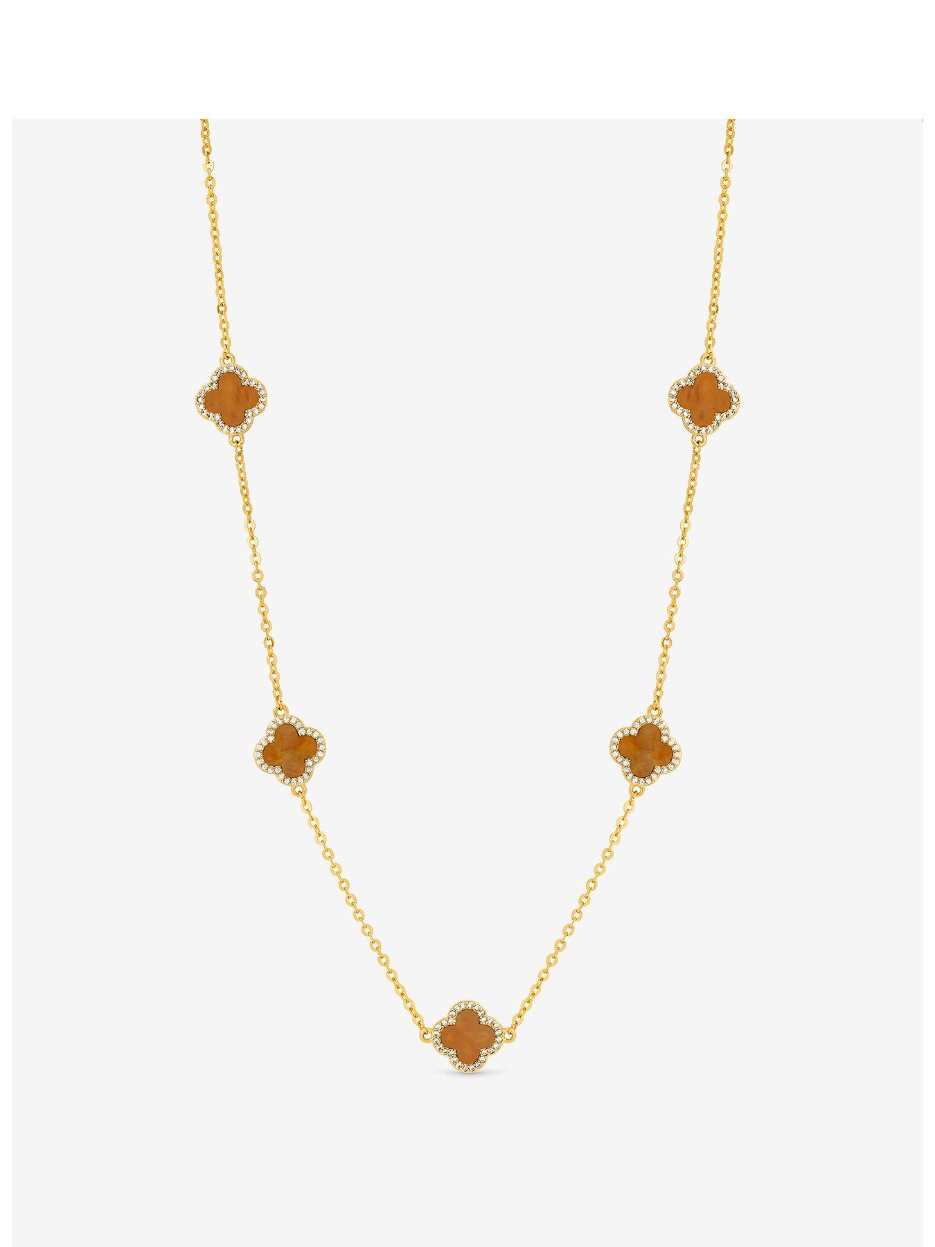 Jon Richard Gold Plated Tigers Eye Station Clover Necklace