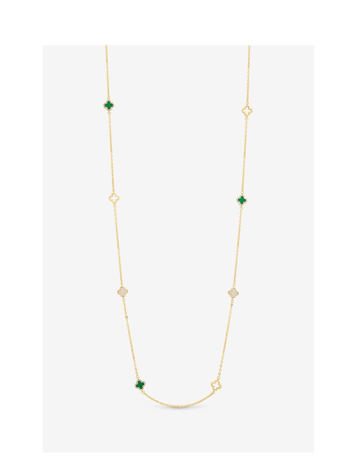 Jon Richard Gold Plated Malachite Clover Station Rope Necklace