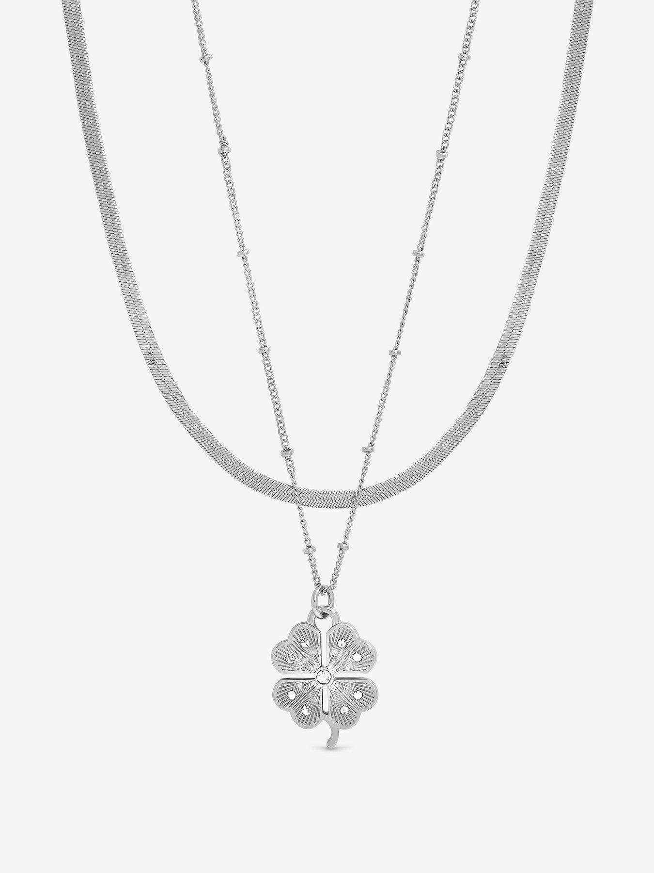 undefined MOOD SILVER POLISHED & CRYSTAL CLOVER DOUBLE ROW PENDANT
