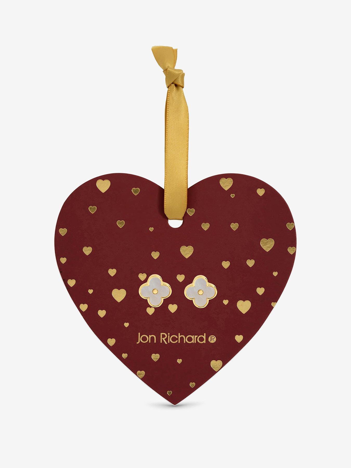 Jon Richard 18K Gold Plated and Mother of Pearl Clover Earrings - Hanging Heart