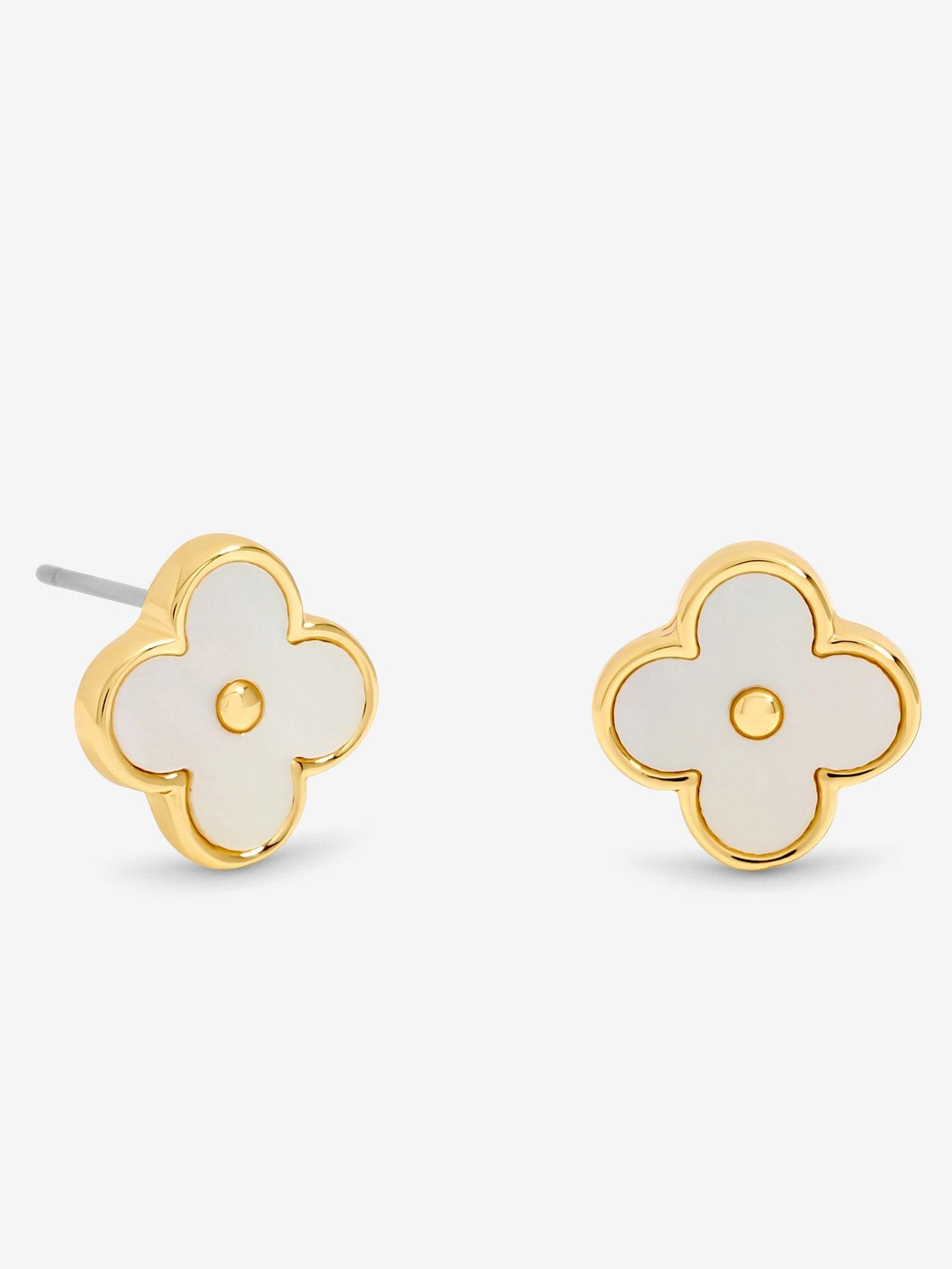 Image 3 of 3 of Jon Richard 18K Gold Plated and Mother of Pearl Clover Earrings - Hanging Heart