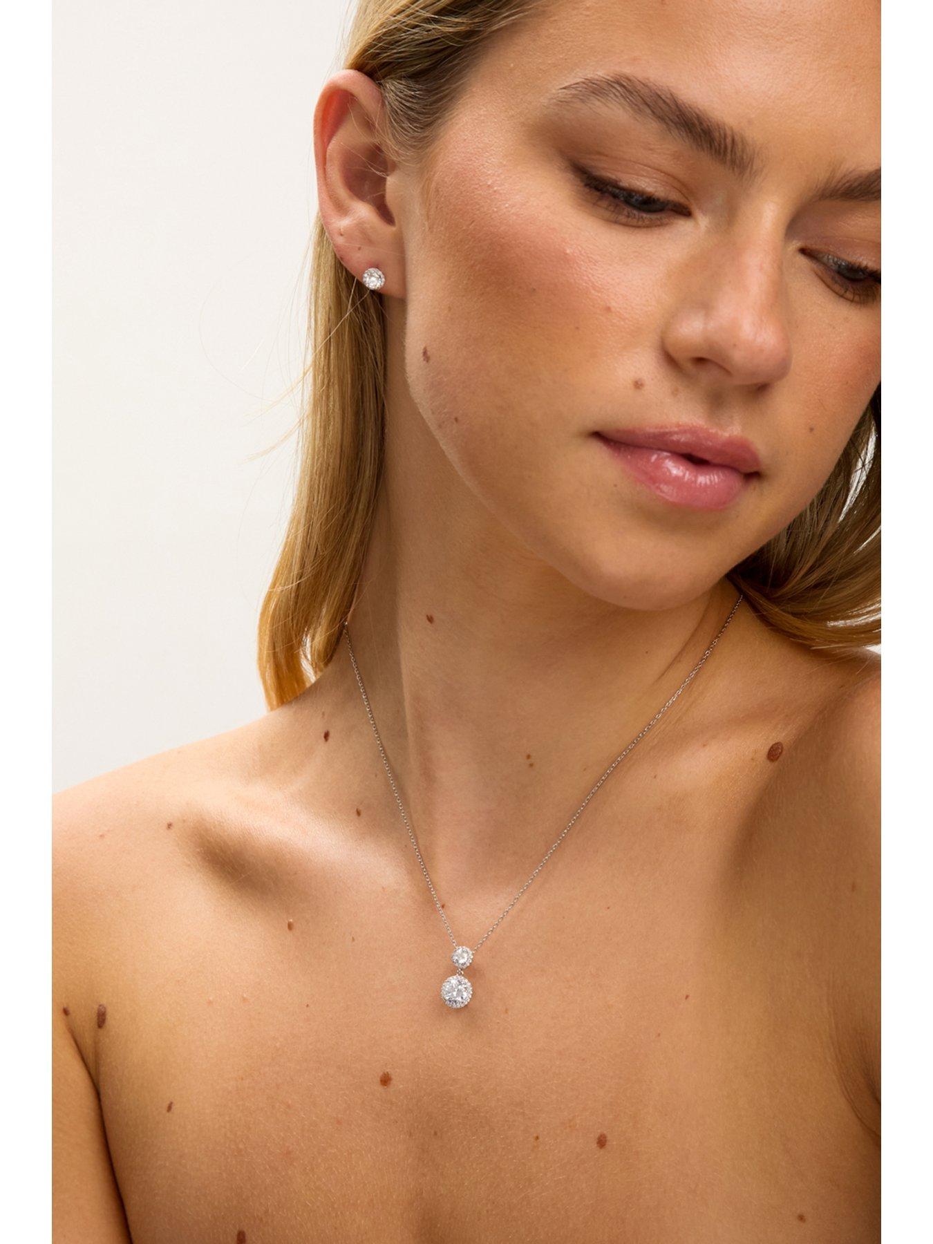 Image 2 of 4 of Jon Richard Rhodium Plated and Cubic Zirconia Double Halo Drop Set - Gift Box