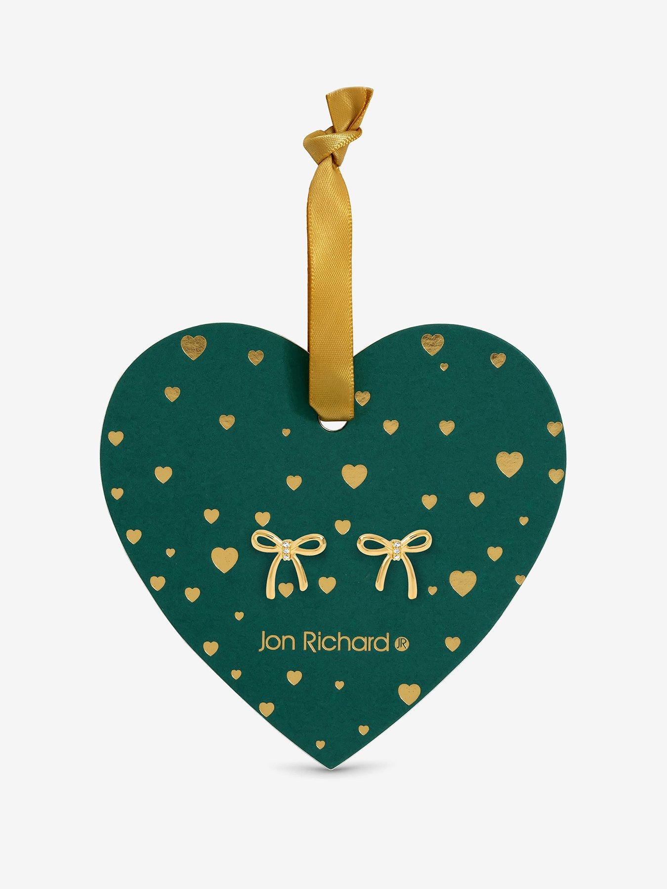 Jon Richard 18K Gold Plated Bow Earrings - Hanging Heart