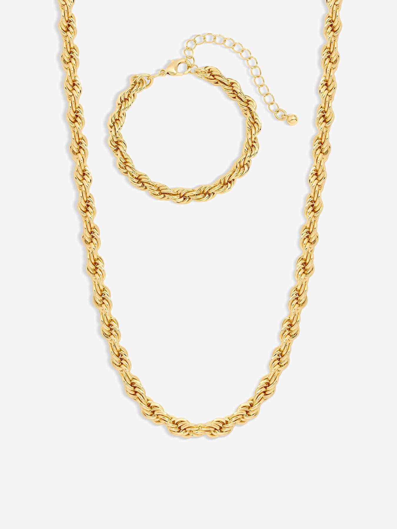 undefined Gold Twisted Rope Necklace & Bracelet Set