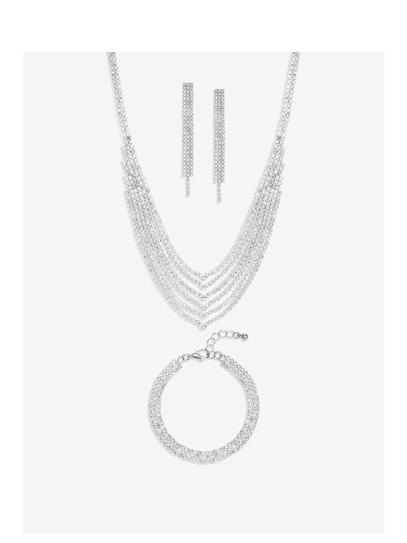 Mood Silver Crystal Multirow Three Piece Set
