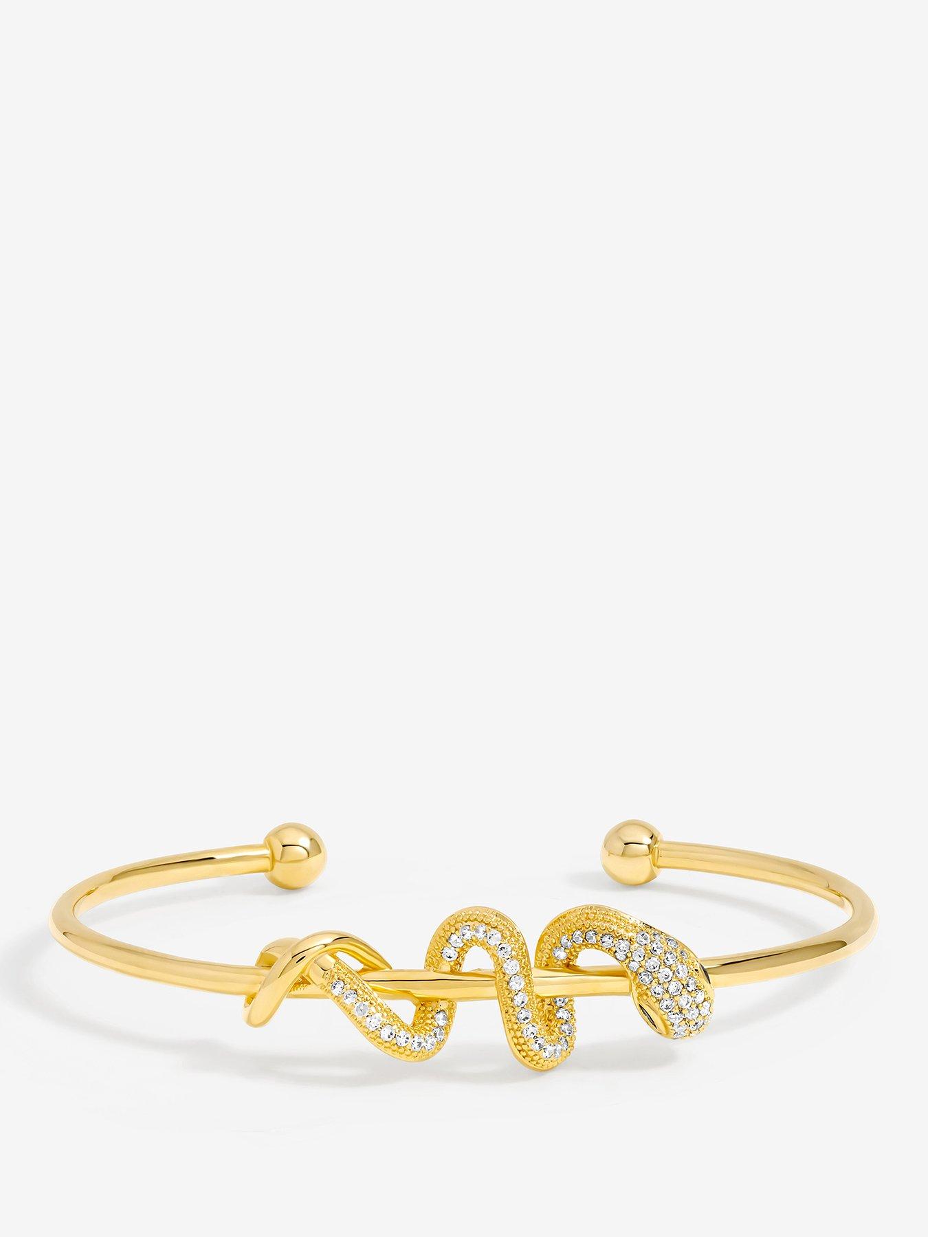 Inicio 14K Gold Plated and Crystal Snake Bracelet Cuff