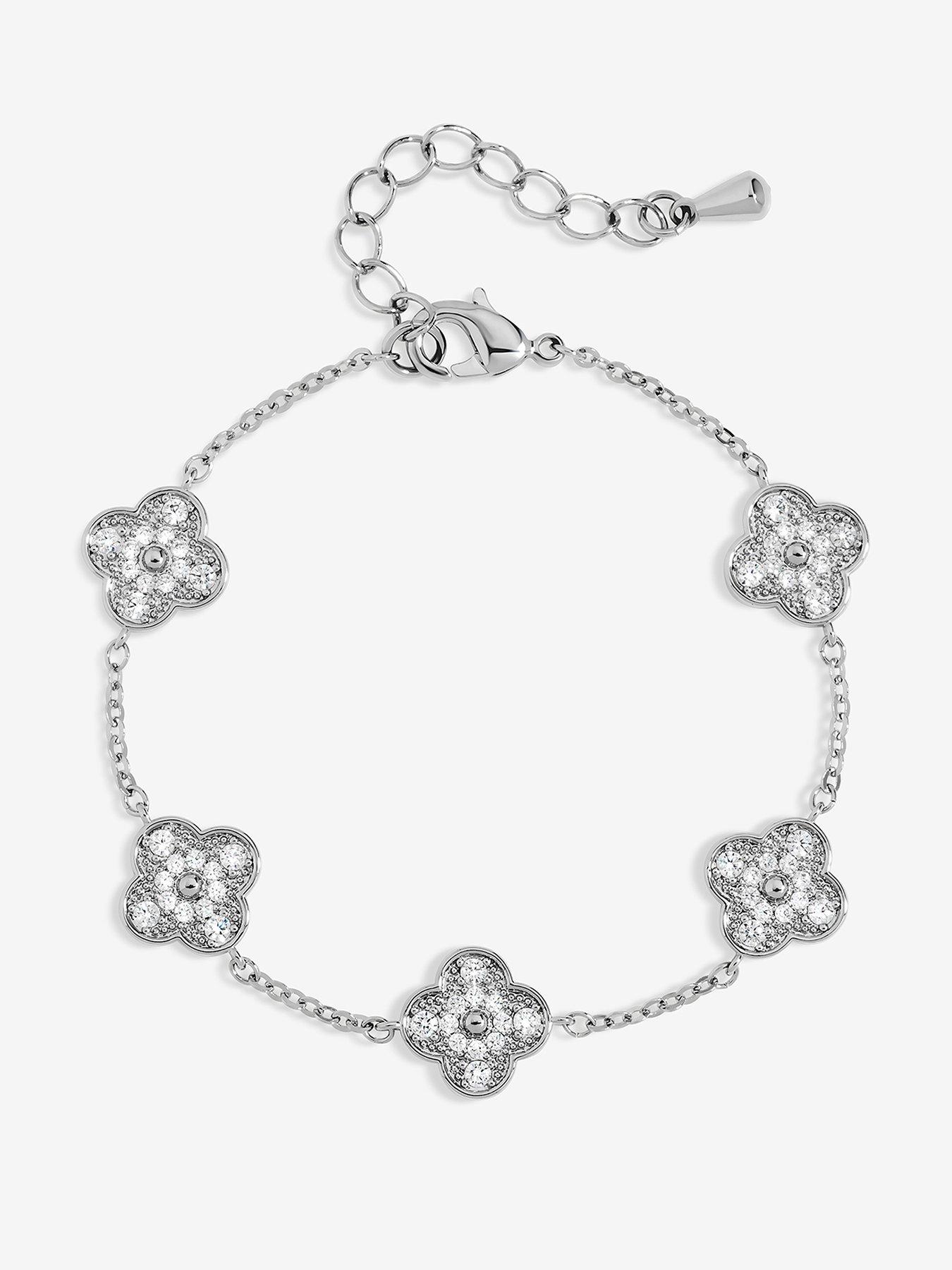 Jon Richard Rhodium Plated and Pave Clover Bracelet
