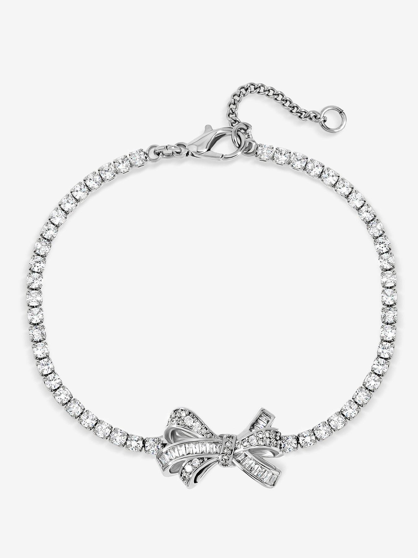 Jon Richard Rhodium Plated Cubic Zirconia Bow Tennis Bracelet