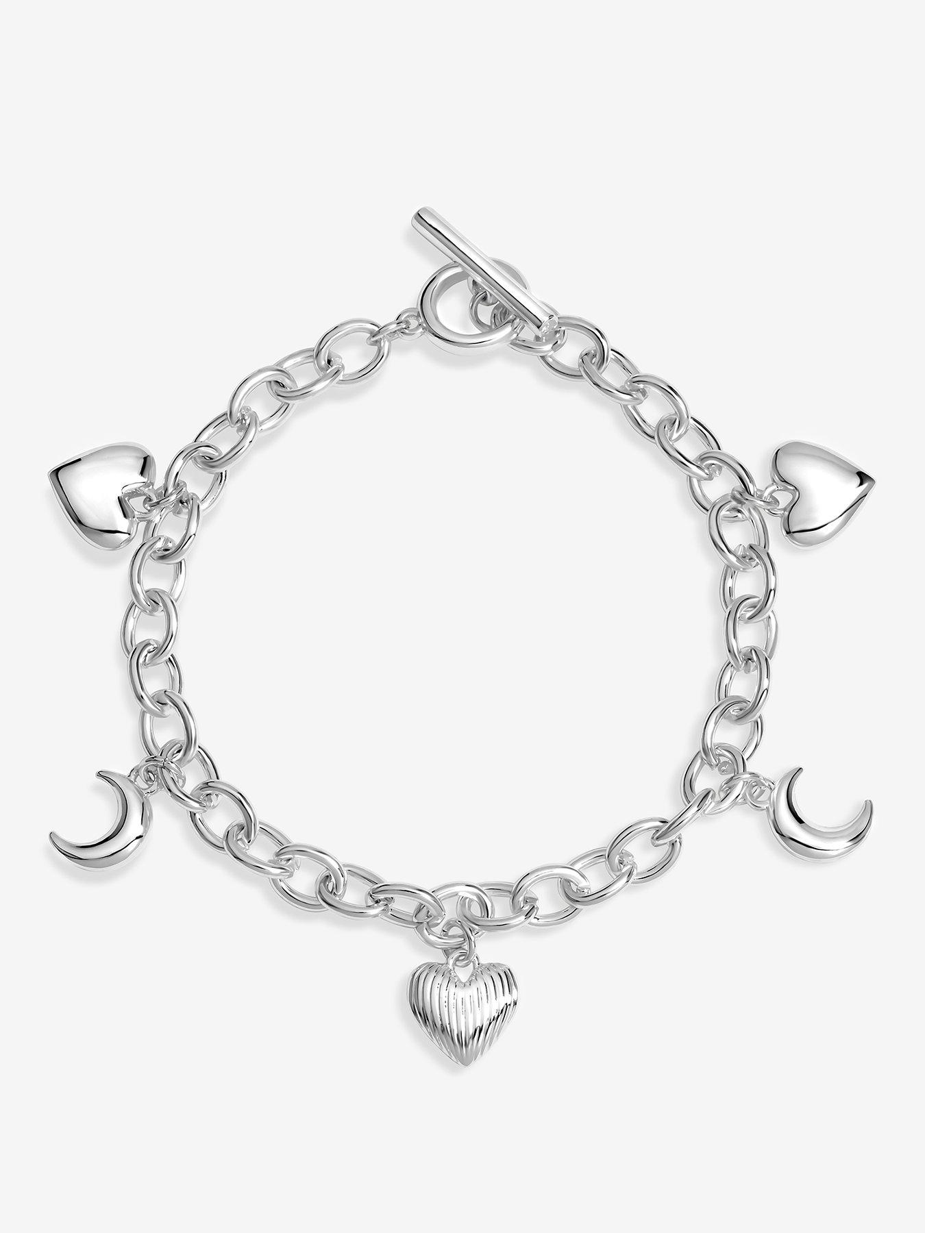 undefined MOOD SILVER RIDGED HEART & MOON CHARM BRACELET