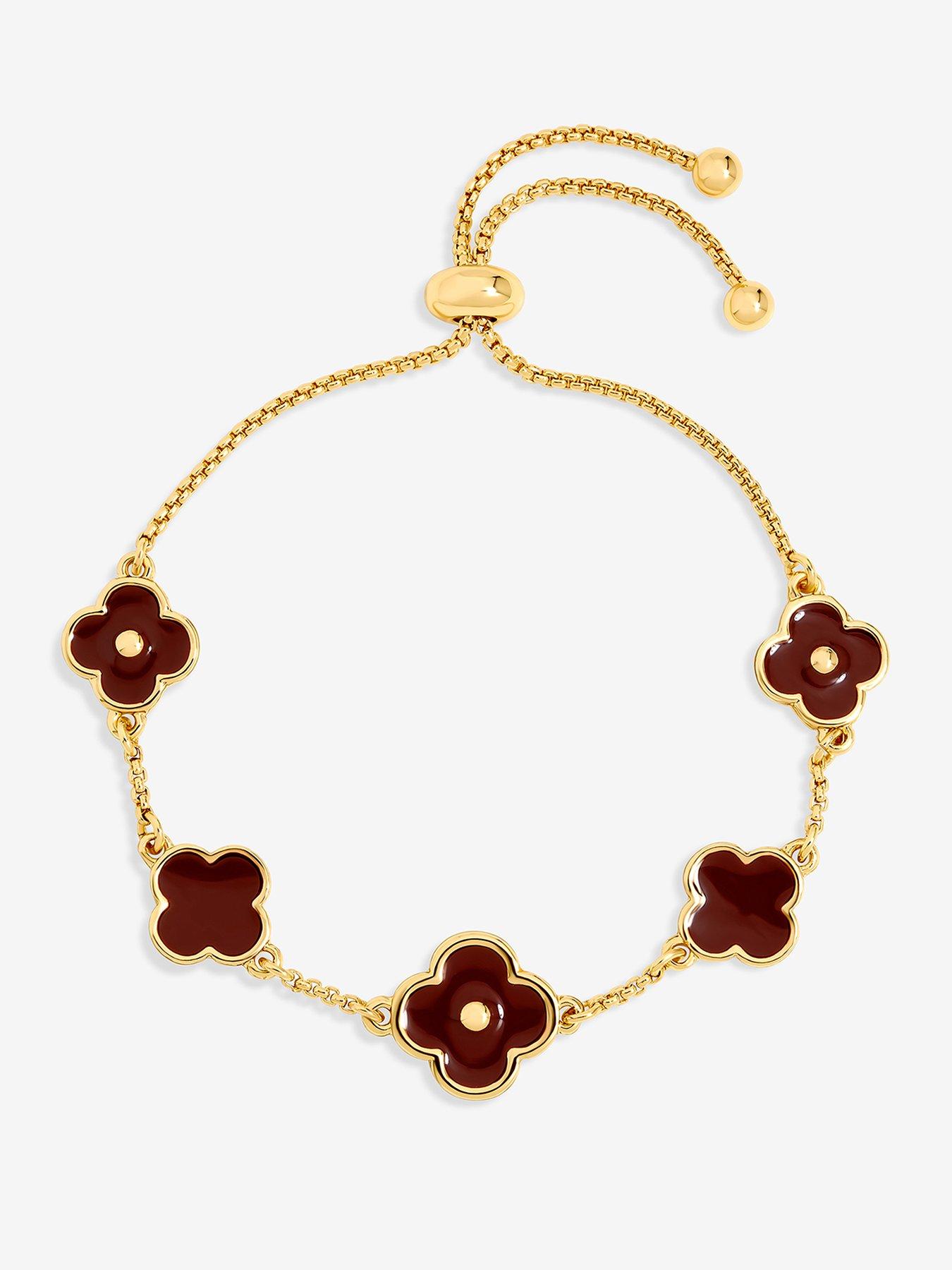 undefined MOOD GOLD POLISHED & BURGUNDY CLOVER BRACELET